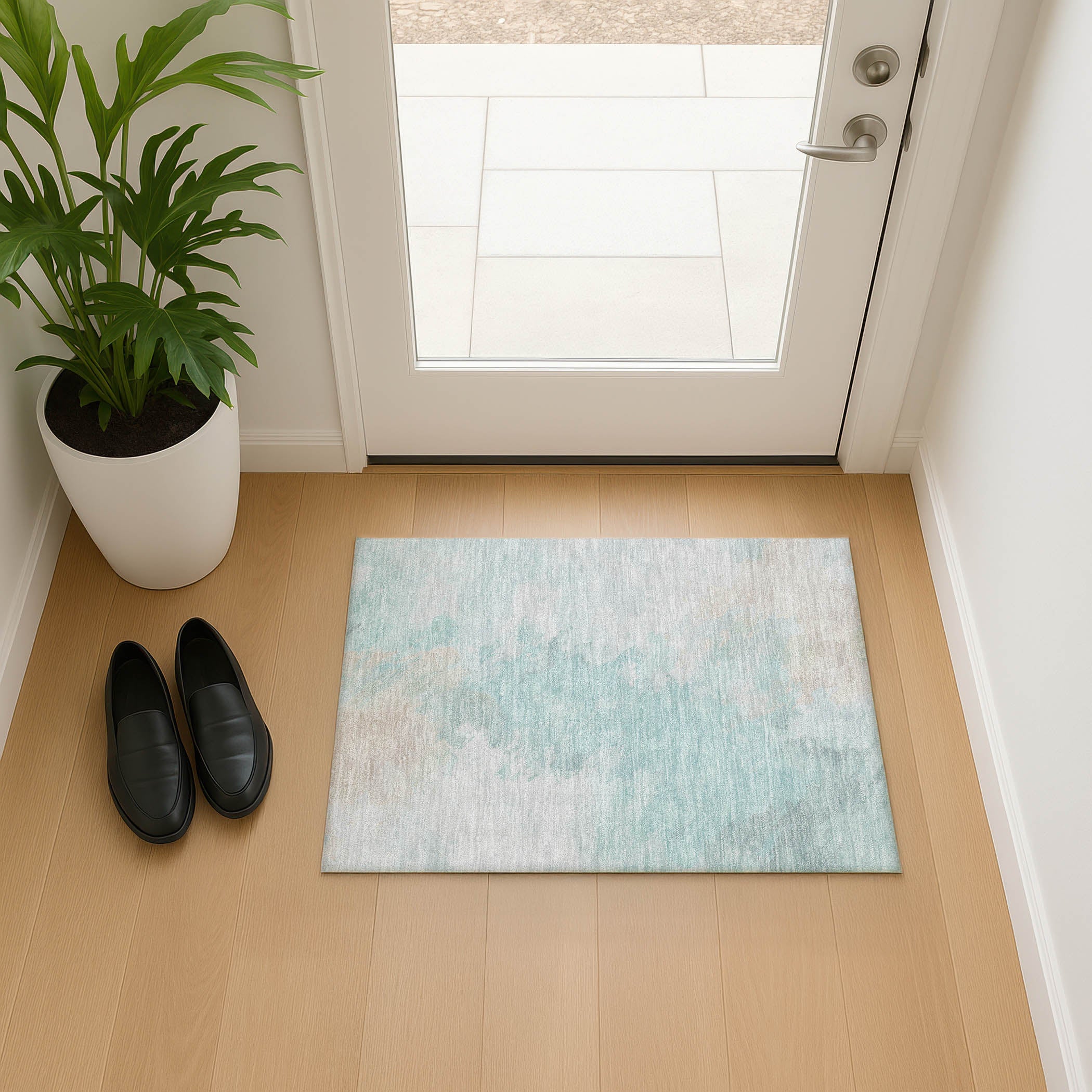 Athens Machine Washable Transitional Seafoam Blue Rug 1'8" x 2'6" #shape_Rectangle