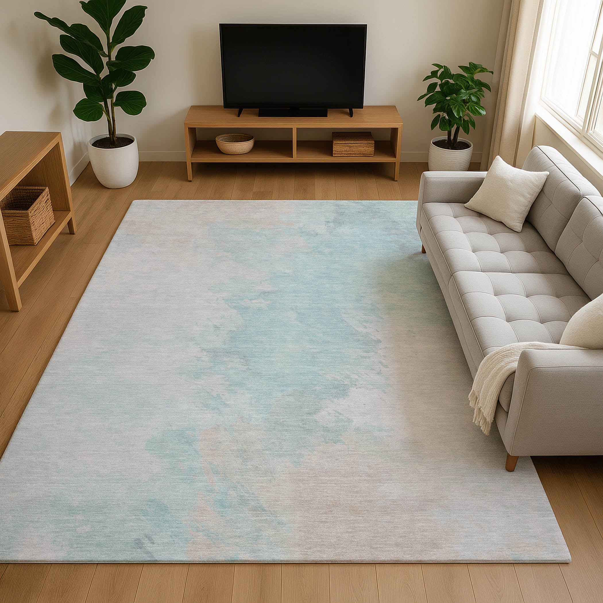 Athens Machine Washable Transitional Seafoam Blue Rug 2'6" x 3'10" #shape_Rectangle