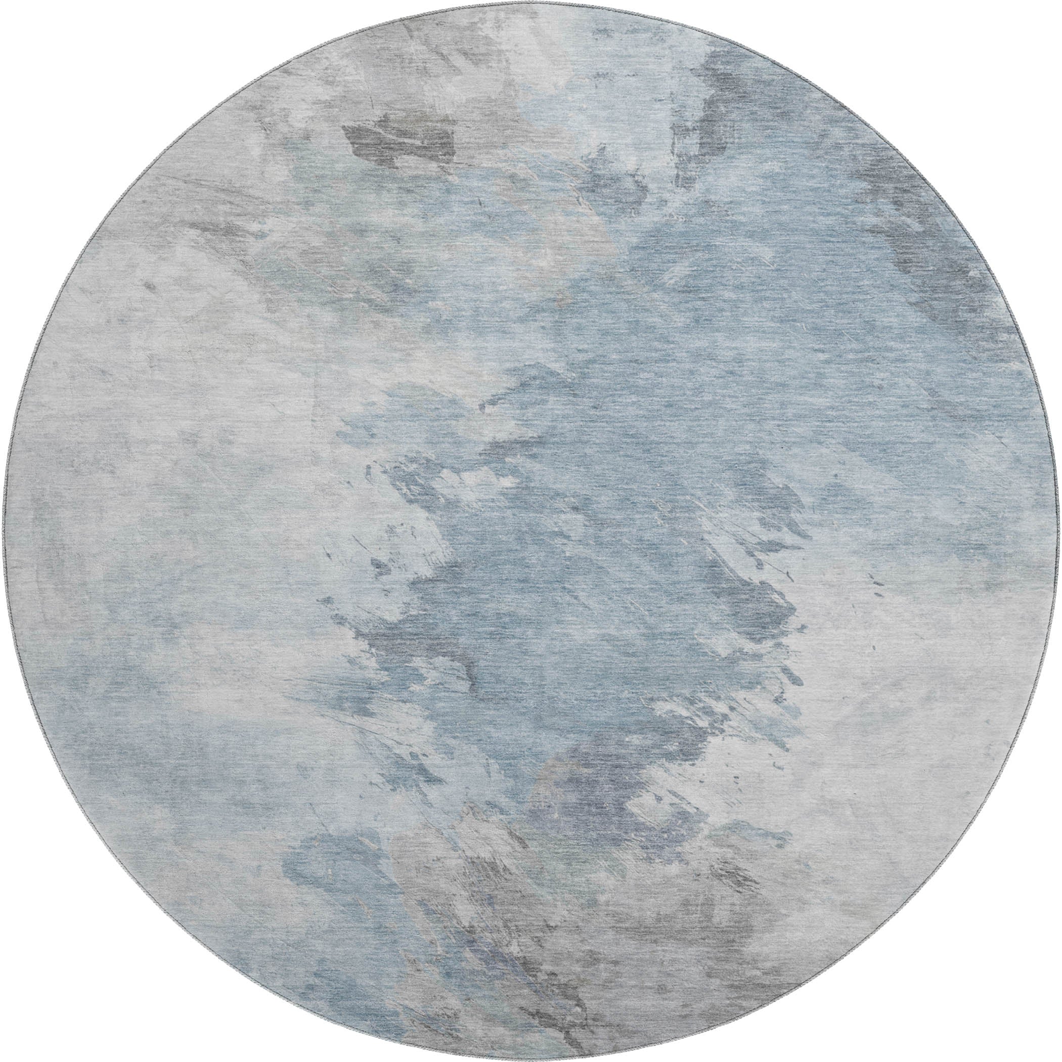 Athens Machine Washable Transitional Sky Blue Rug 8' x 8' #shape_Round