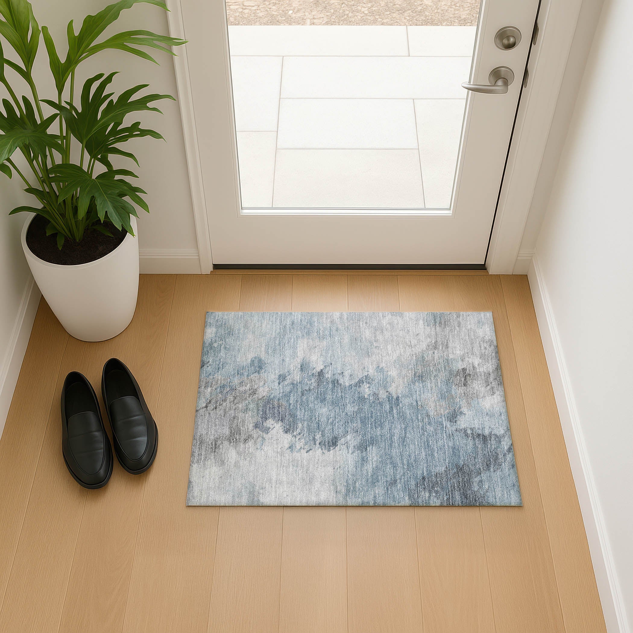 Athens Machine Washable Transitional Sky Blue Rug 1'8" x 2'6" #shape_Rectangle