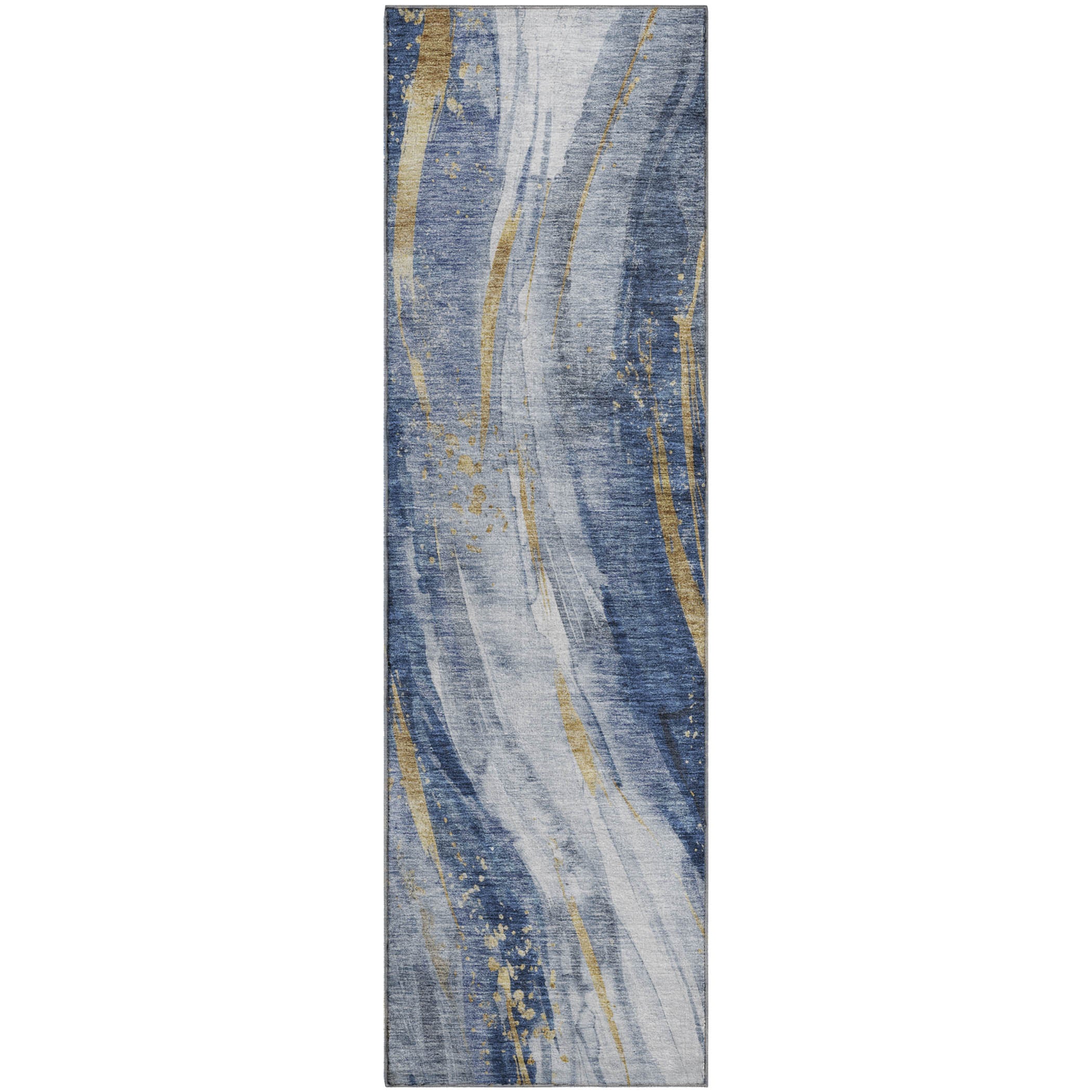 Colombo Machine Washable Transitional Blue Rug 2'3" x 7'6" #shape_Runner