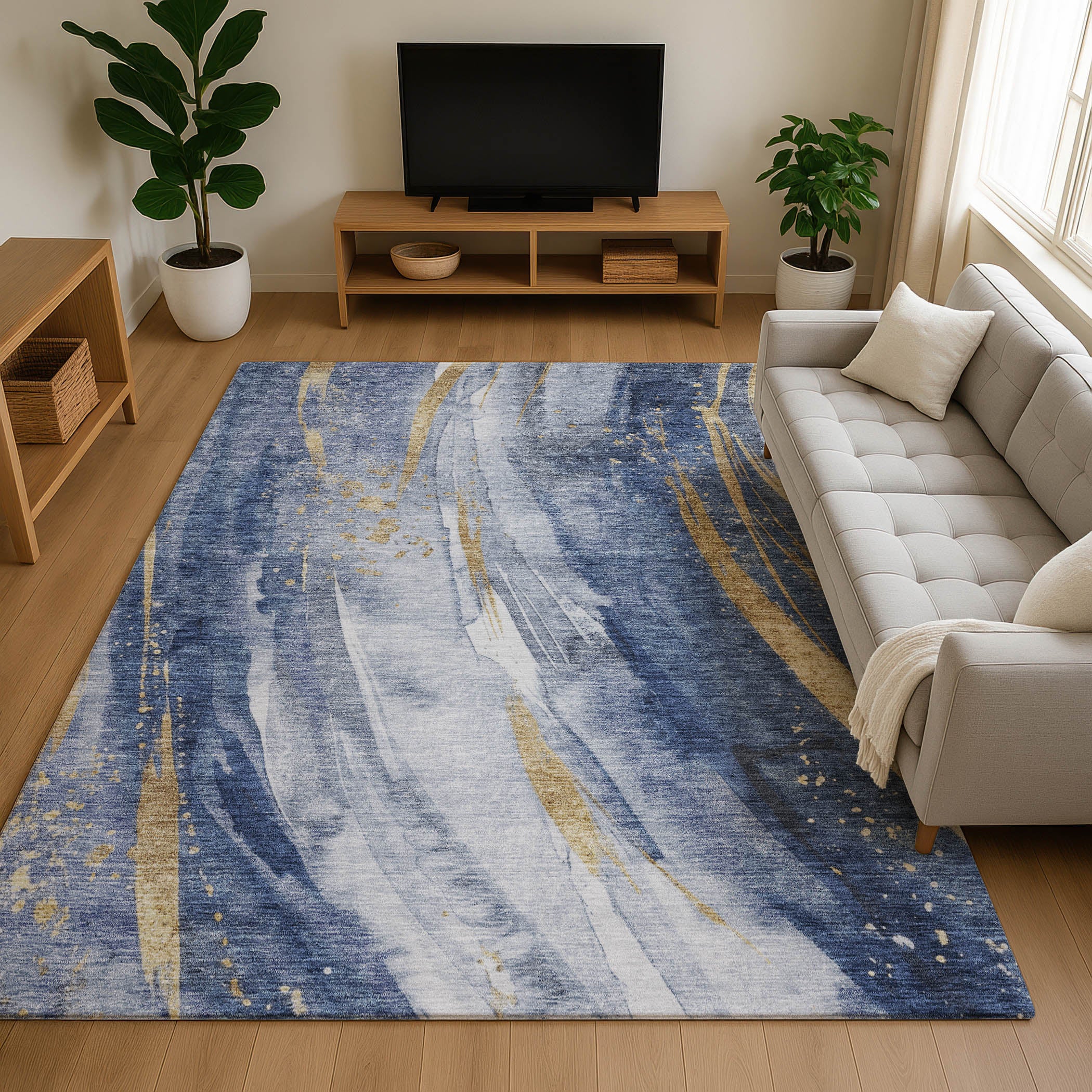 Colombo Machine Washable Transitional Blue Rug 2'6" x 3'10" #shape_Rectangle