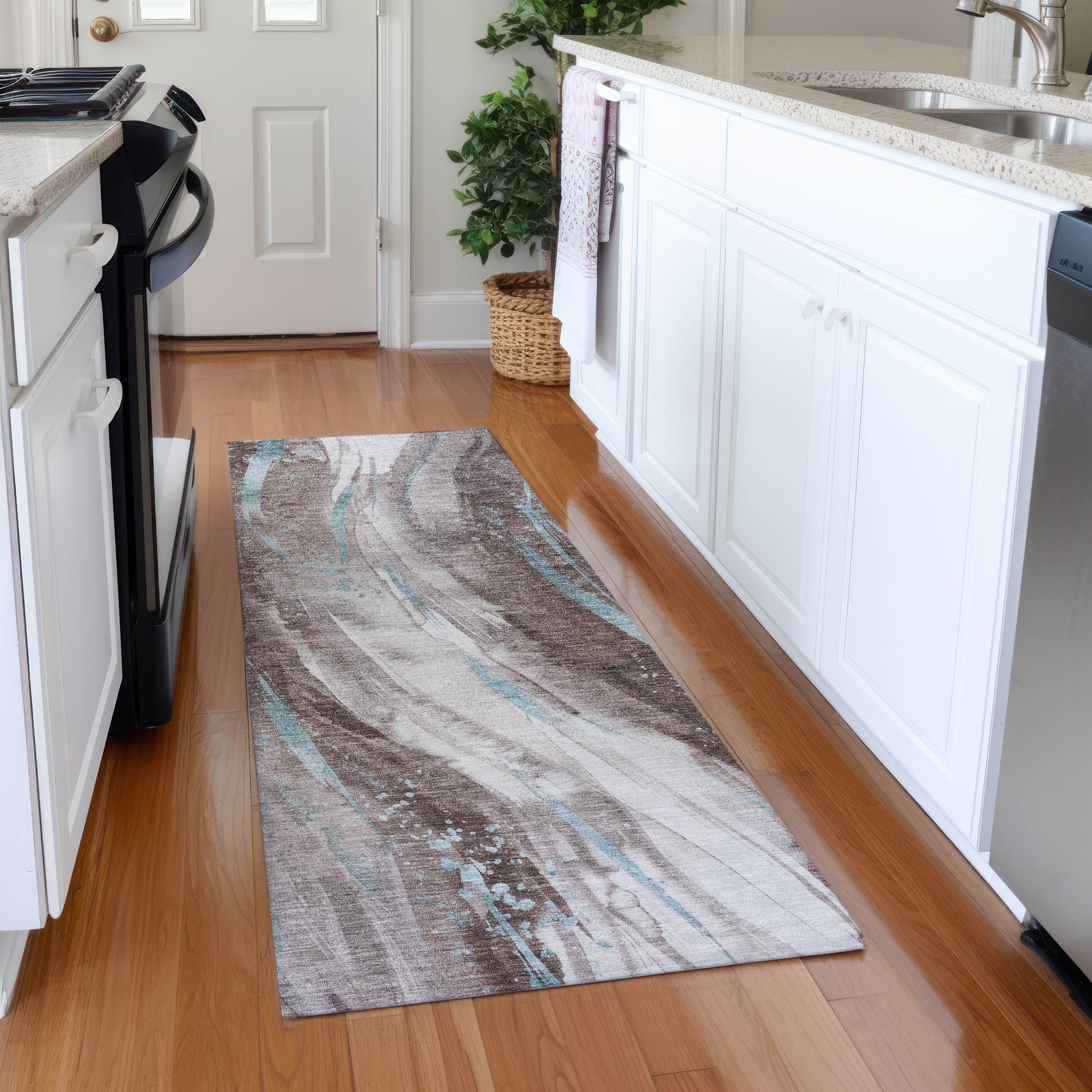Colombo Machine Washable Transitional Taupe Brown Rug 2'3" x 7'6" #shape_Runner