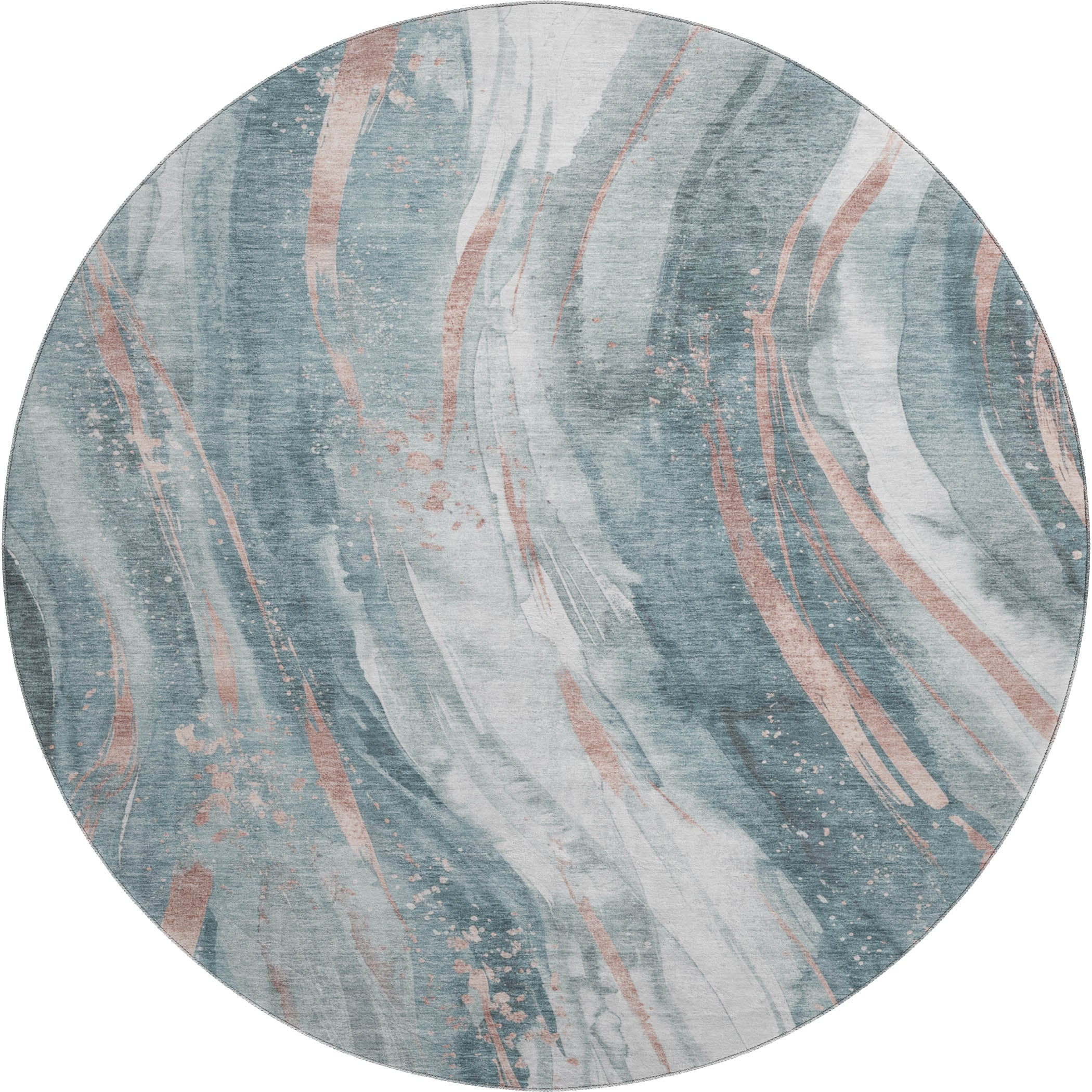 Colombo Machine Washable Transitional Teal Rug 8' x 8' #shape_Round