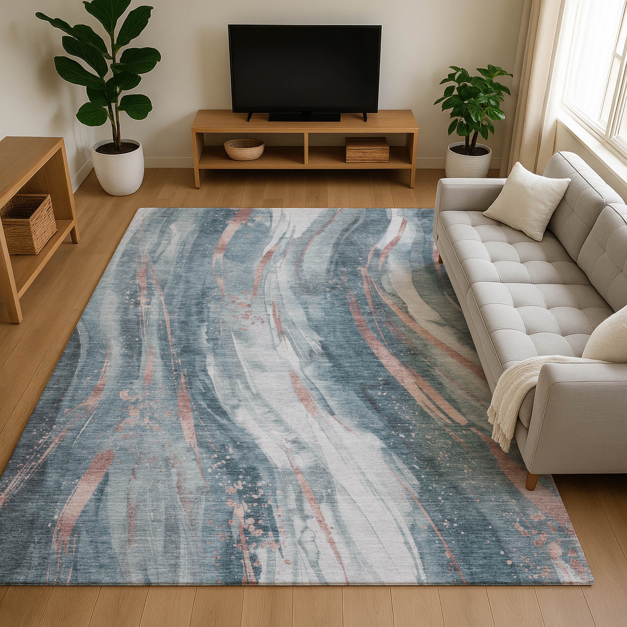 Colombo Machine Washable Transitional Teal Rug 2'6" x 3'10" #shape_Rectangle