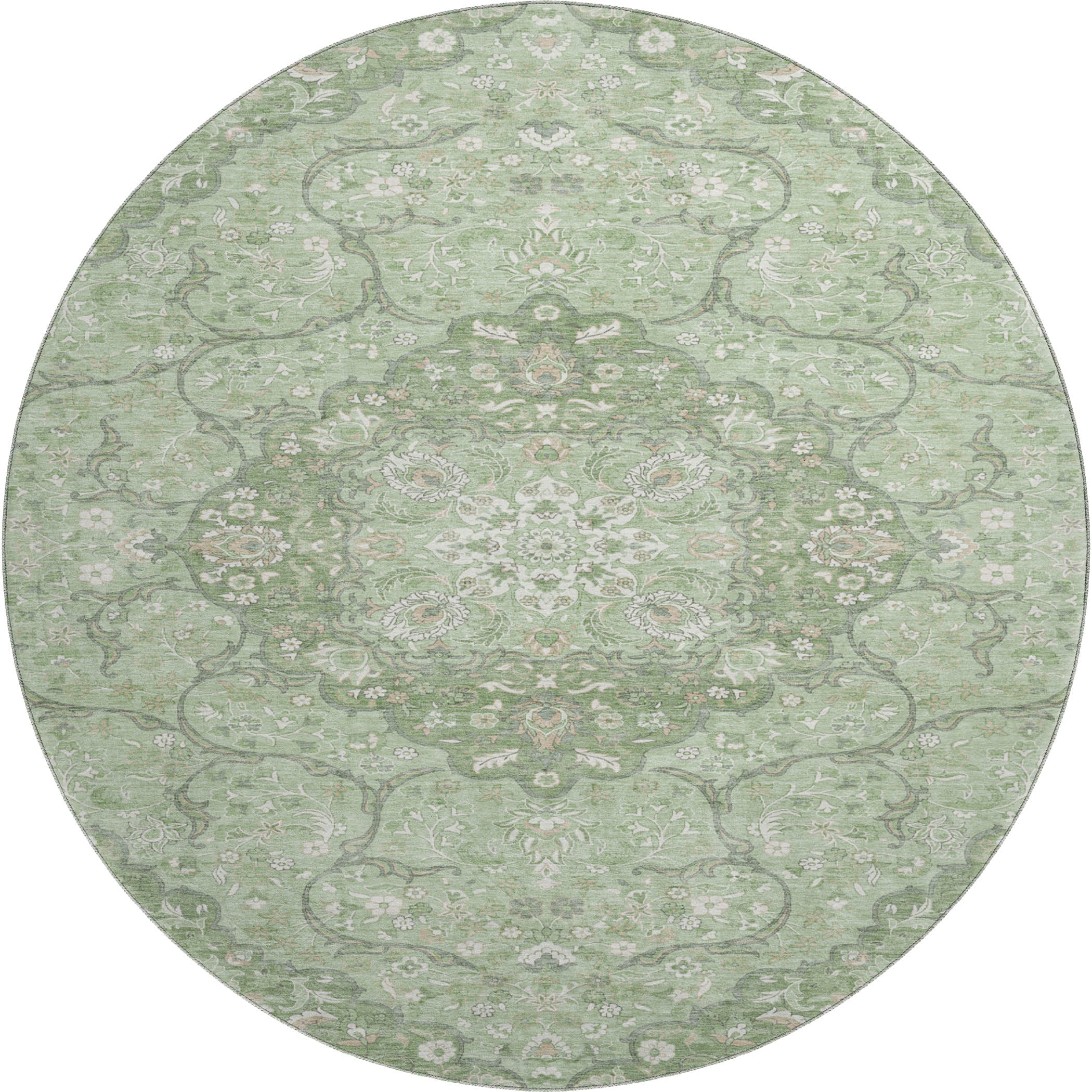 Cairo Machine Washable Traditional Aloe Green Rug 8' x 8' #shape_Round