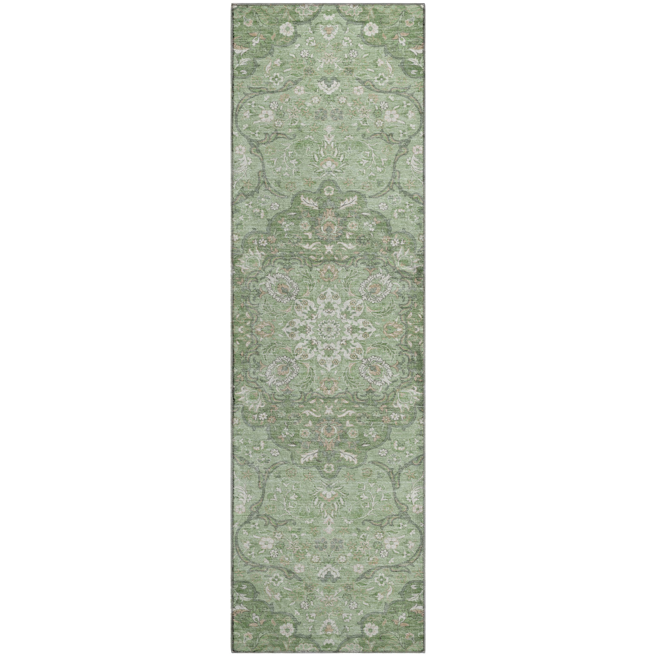 Cairo Machine Washable Traditional Aloe Green Rug 2'3" x 7'6" #shape_Runner