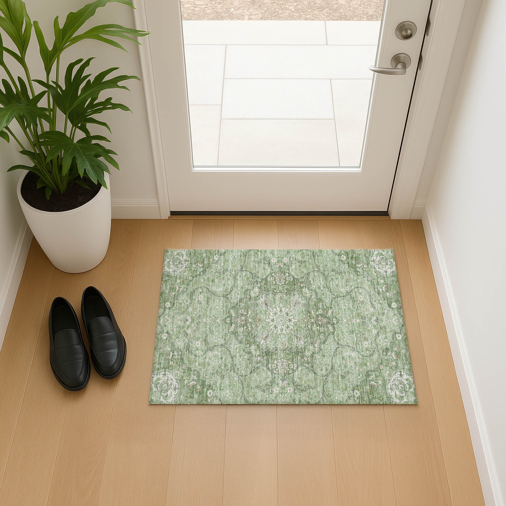 Cairo Machine Washable Traditional Aloe Green Rug 1'8" x 2'6" #shape_Rectangle