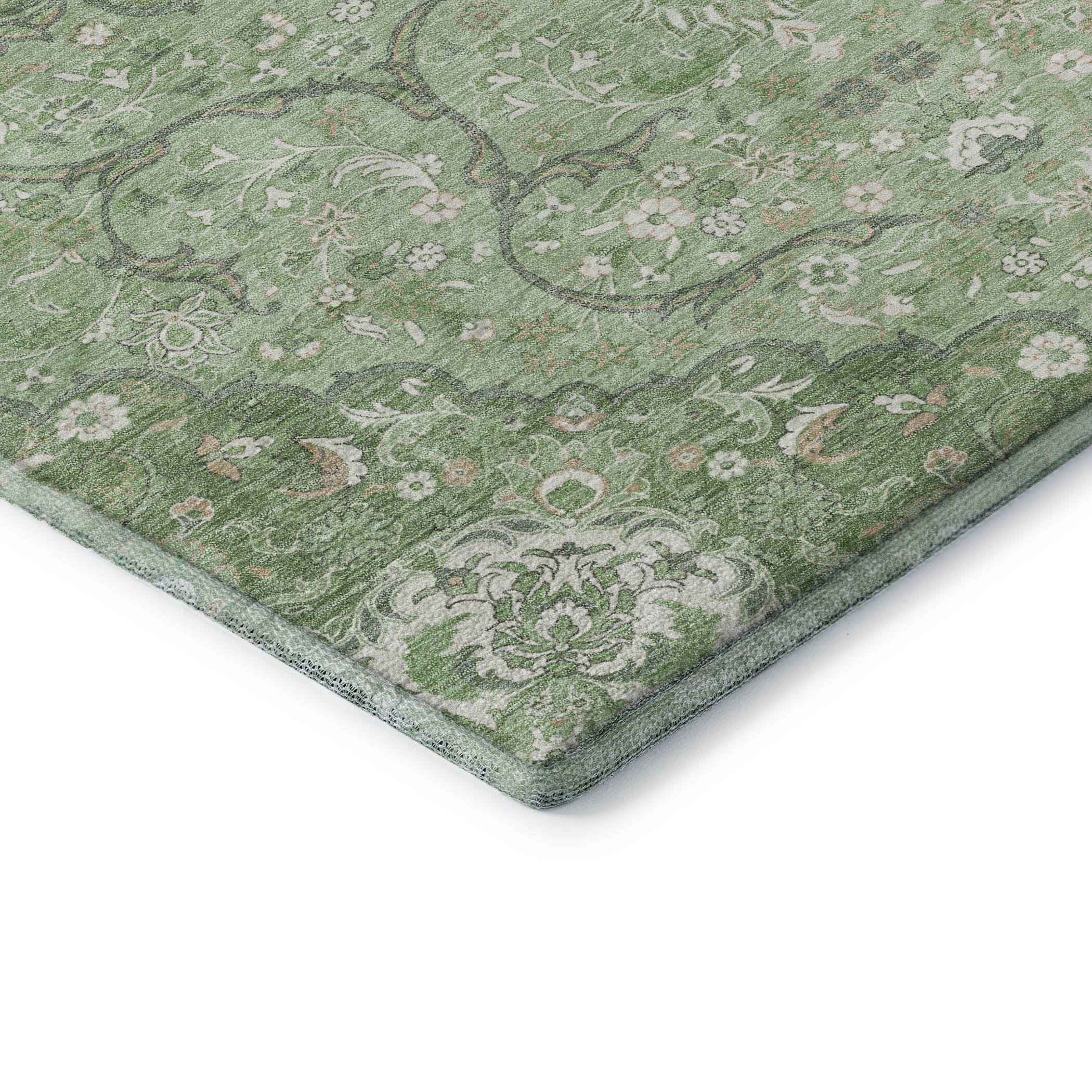 Cairo Machine Washable Traditional Aloe Green Rug 1'8" x 2'6" #shape_Rectangle
