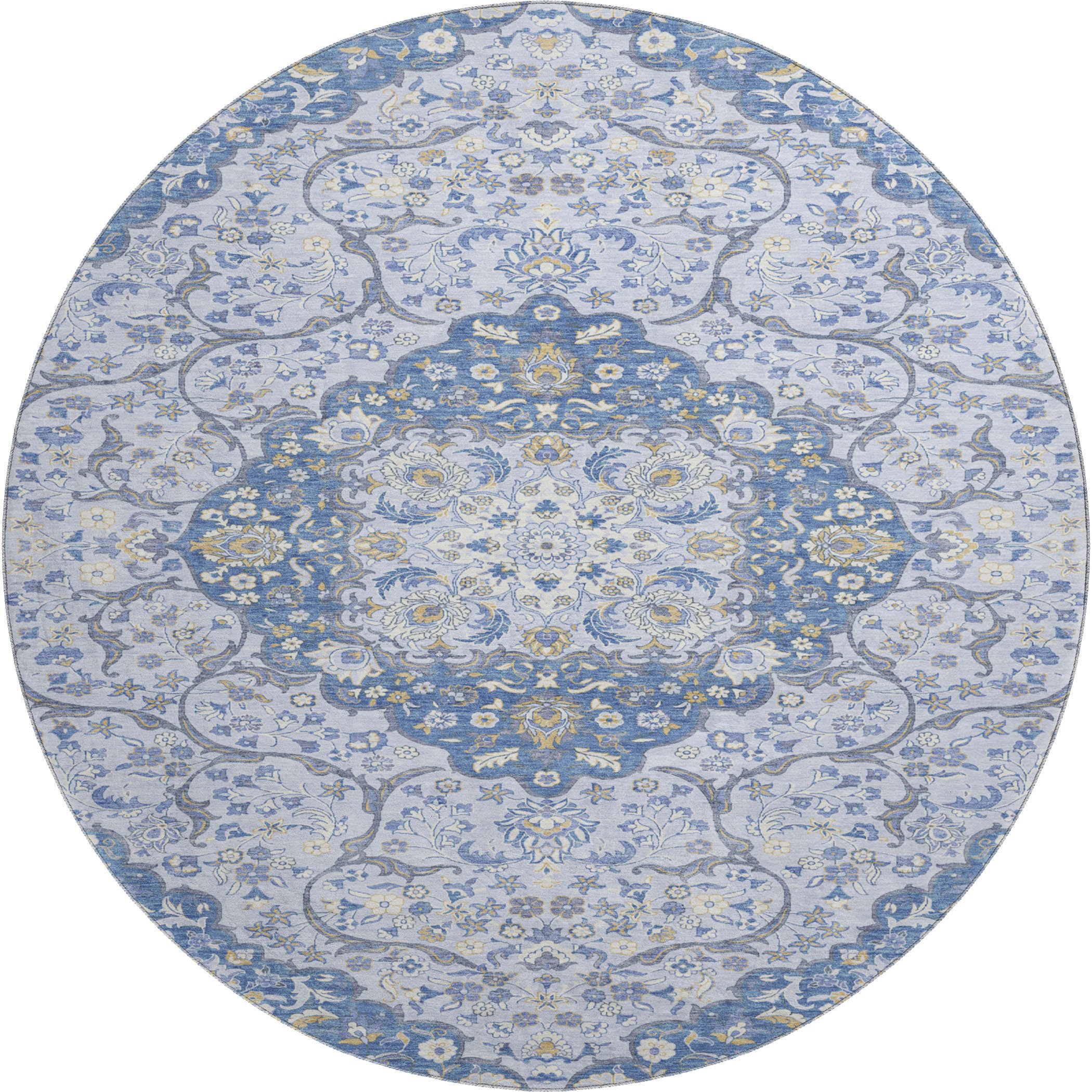 Cairo Machine Washable Traditional Blue Rug 8' x 8' #shape_Round