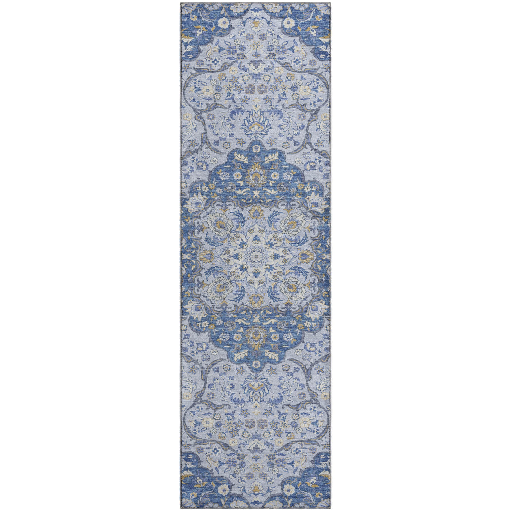 Cairo Machine Washable Traditional Blue Rug 2'3" x 7'6" #shape_Runner