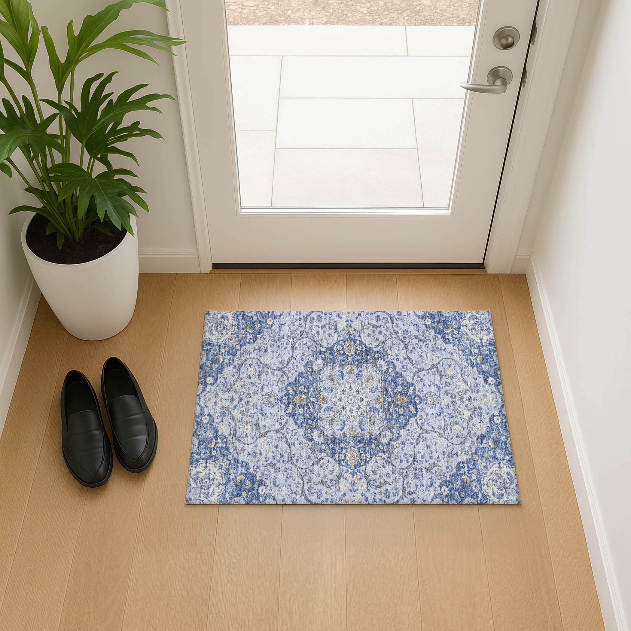 Cairo Machine Washable Traditional Blue Rug 1'8" x 2'6" #shape_Rectangle