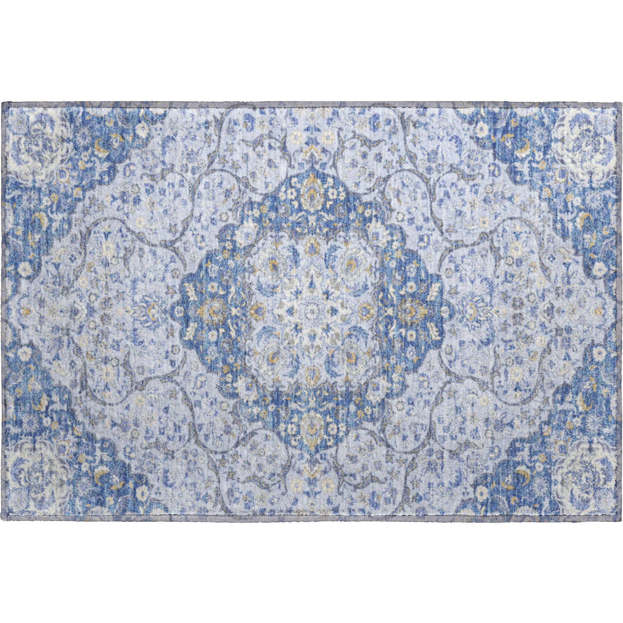 Cairo Machine Washable Traditional Blue Rug 1'8" x 2'6" #shape_Rectangle