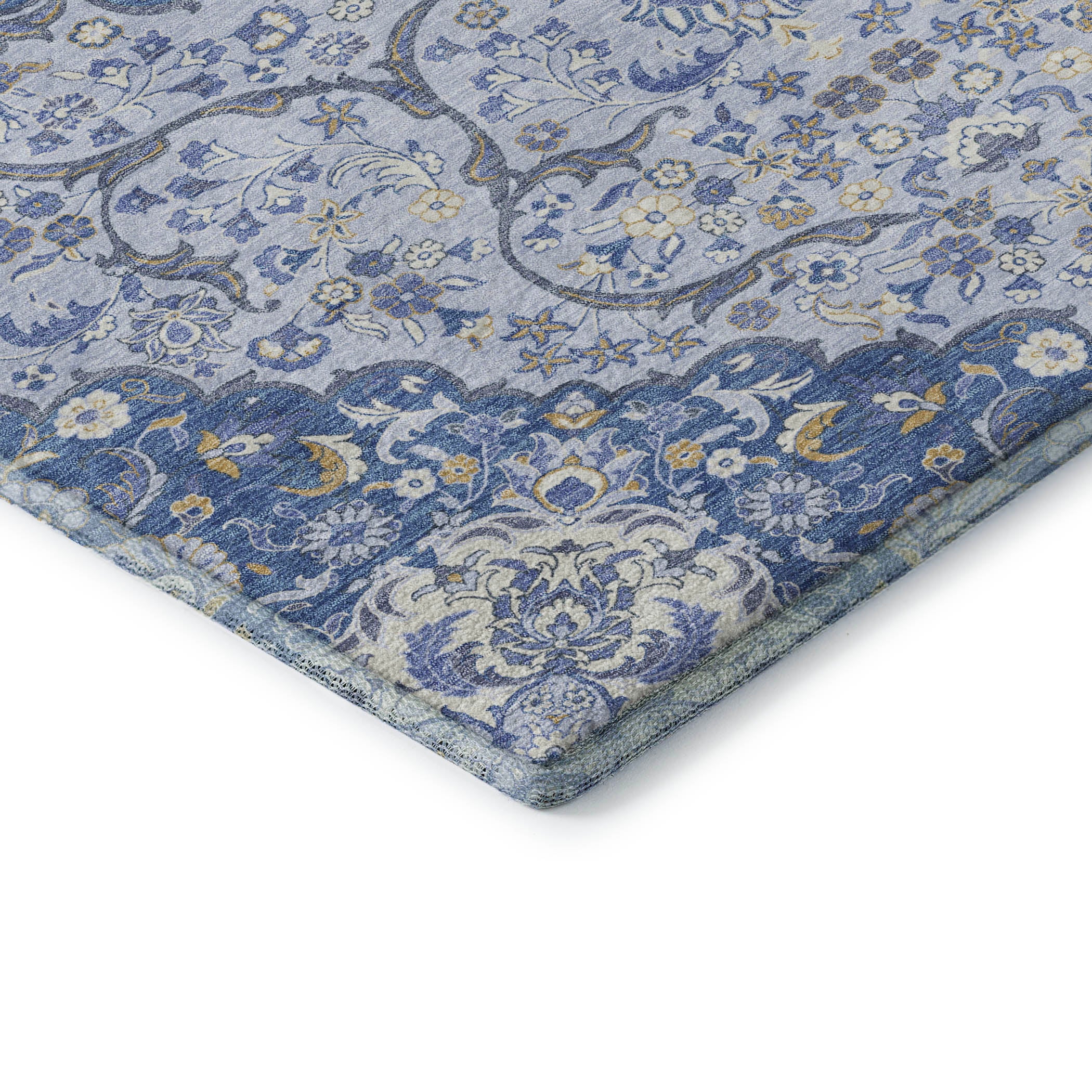 Cairo Machine Washable Traditional Blue Rug 1'8" x 2'6" #shape_Rectangle