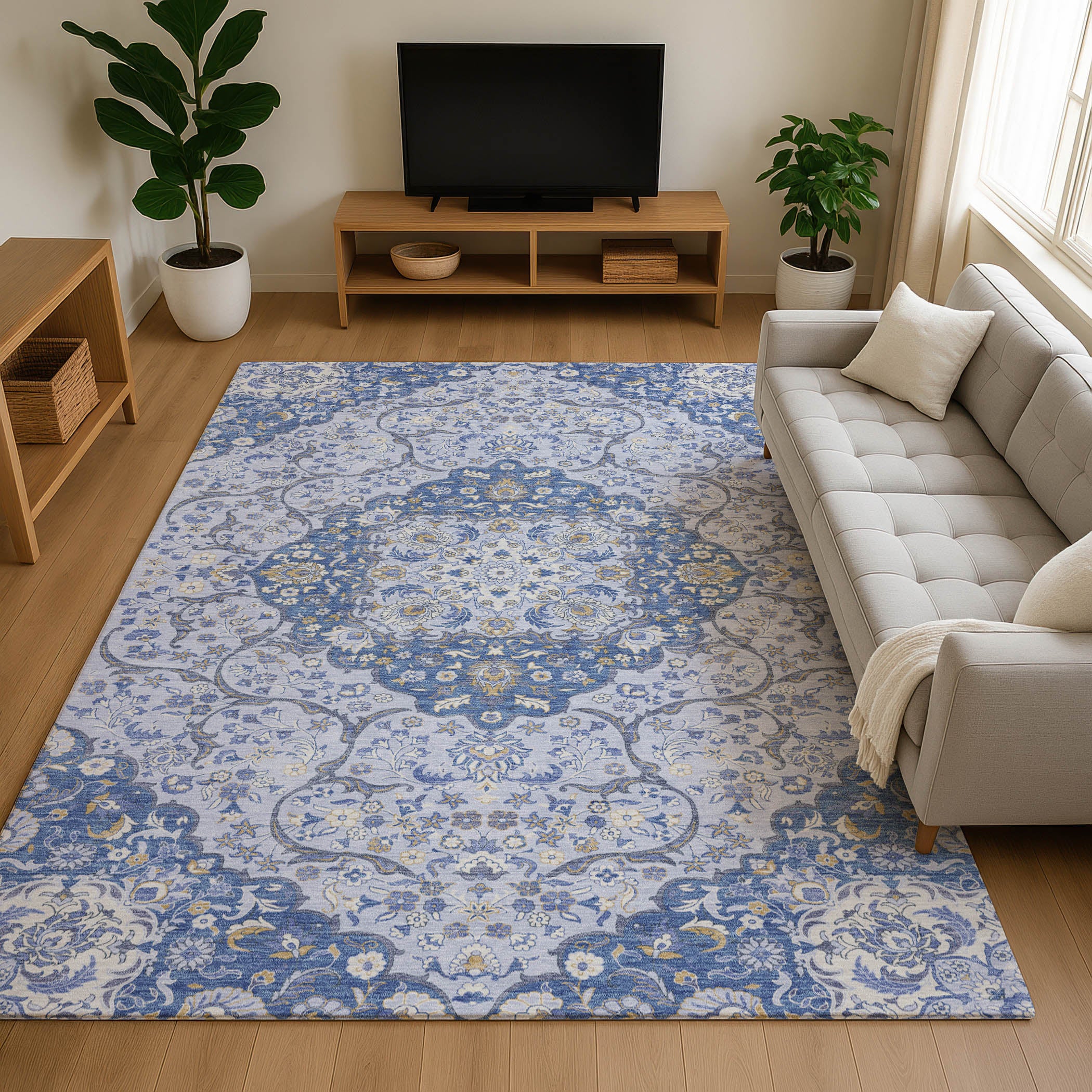 Cairo Machine Washable Traditional Blue Rug 2'6" x 3'10" #shape_Rectangle