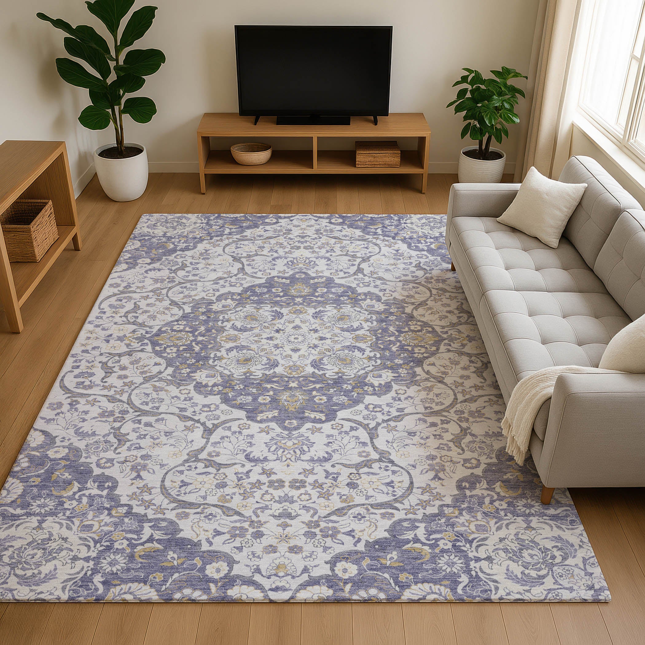 Cairo Machine Washable Traditional Lavender Purple Rug 2'6" x 3'10" #shape_Rectangle