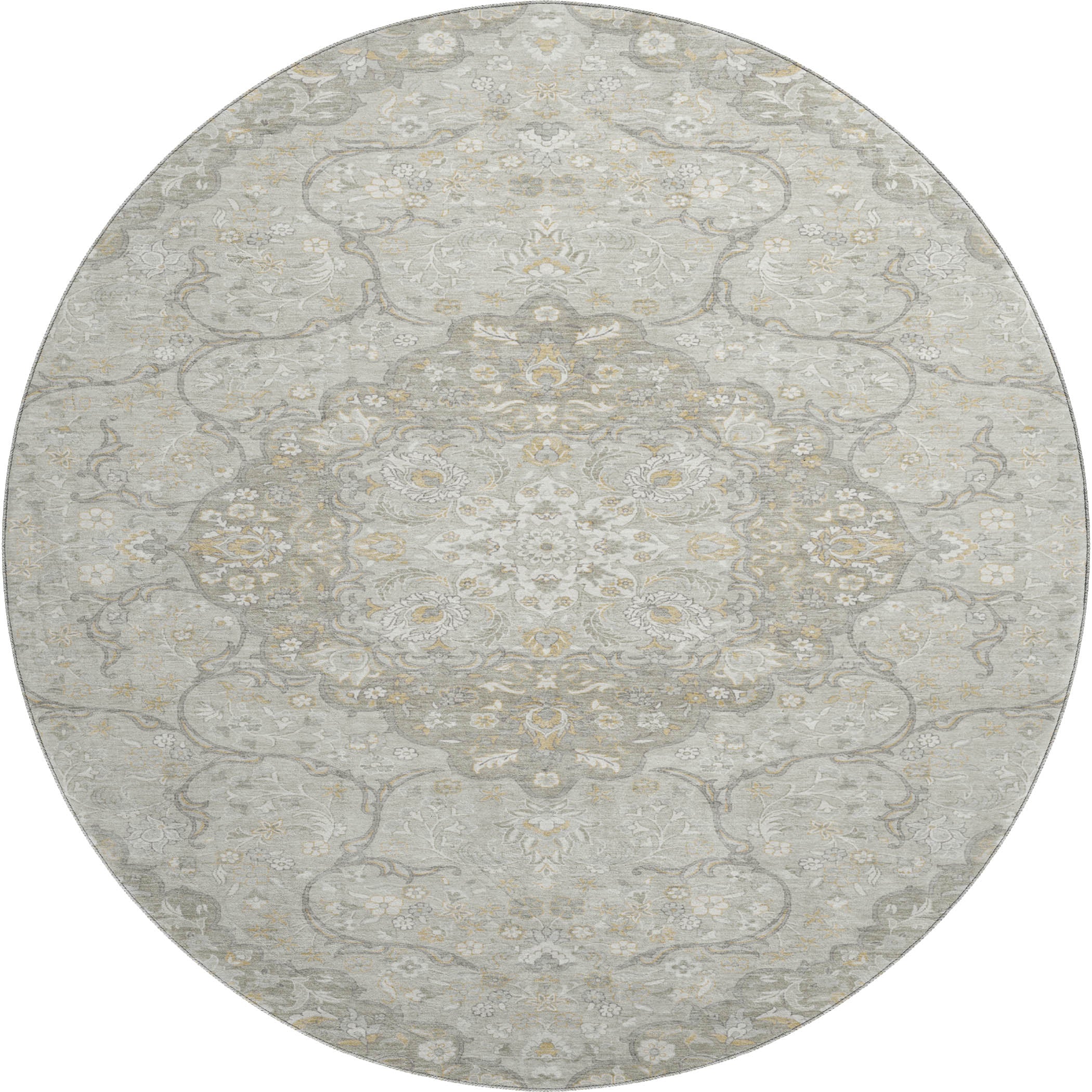 Cairo Machine Washable Traditional Taupe Brown Rug 8' x 8' #shape_Round