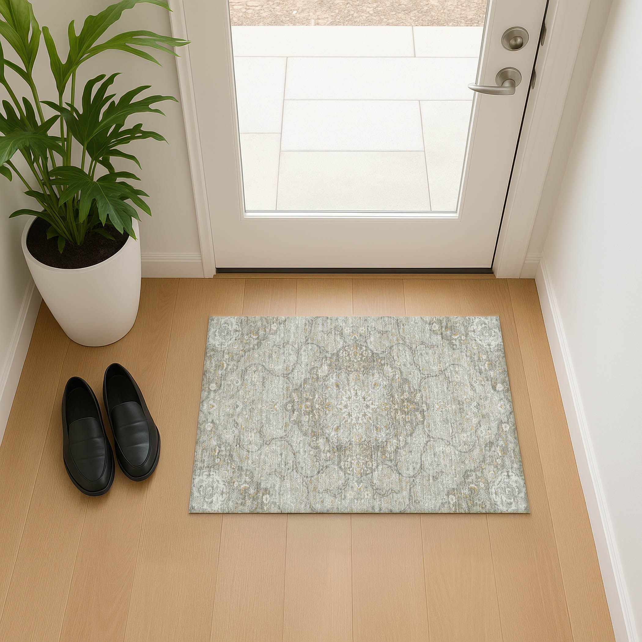 Cairo Machine Washable Traditional Taupe Brown Rug 1'8" x 2'6" #shape_Rectangle
