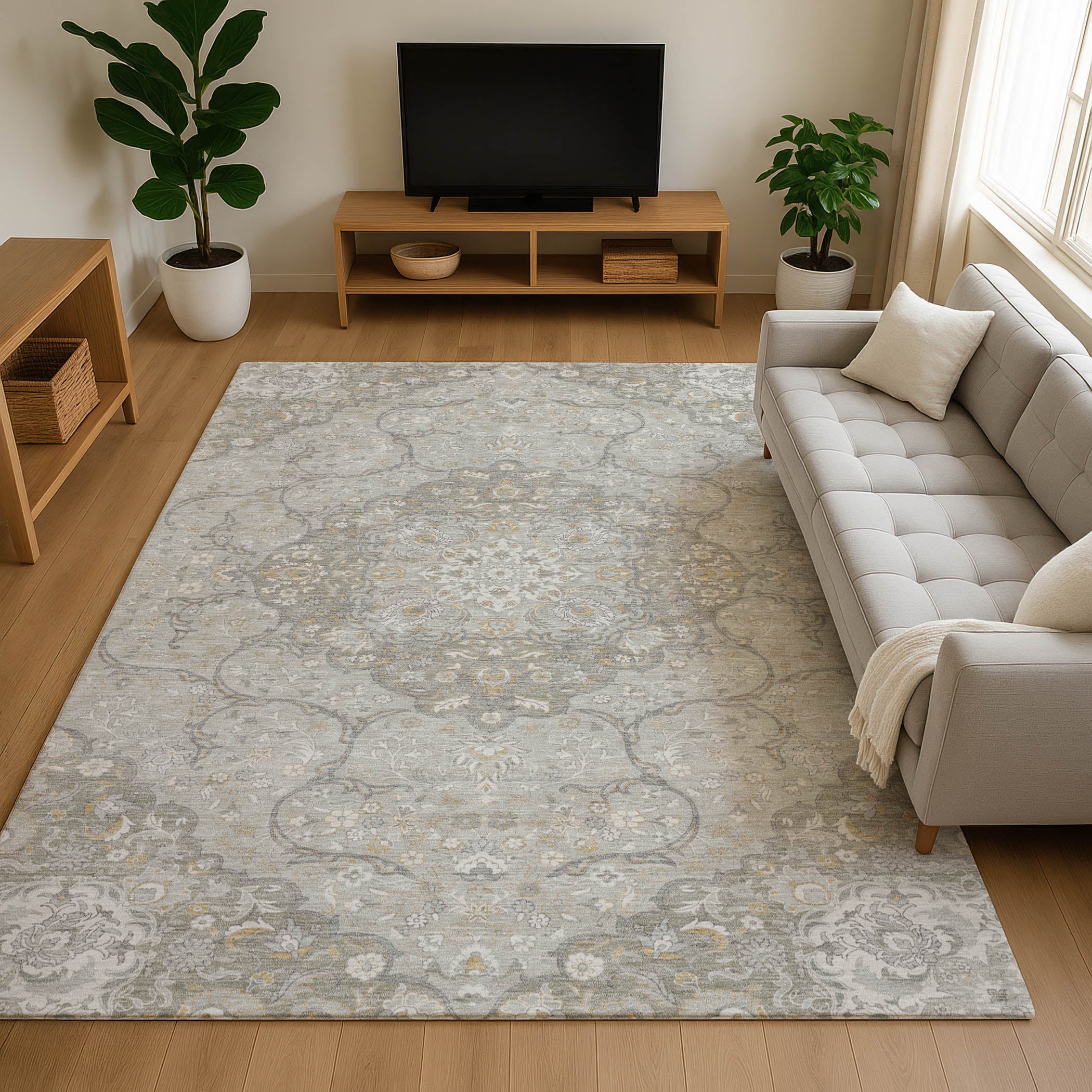 Cairo Machine Washable Traditional Taupe Brown Rug 2'6" x 3'10" #shape_Rectangle