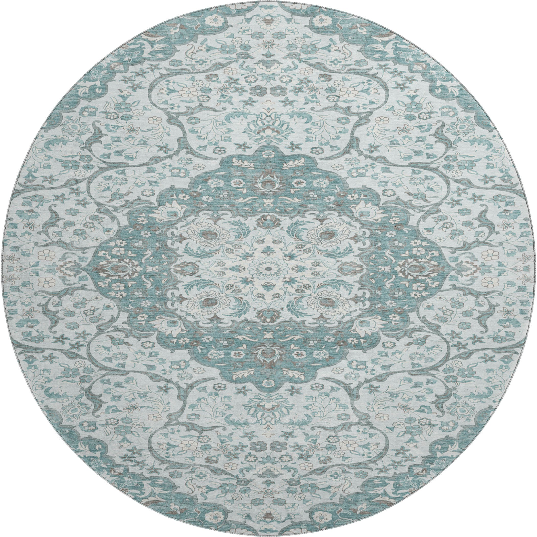 Cairo Machine Washable Traditional Teal Rug 8' x 8' #shape_Round