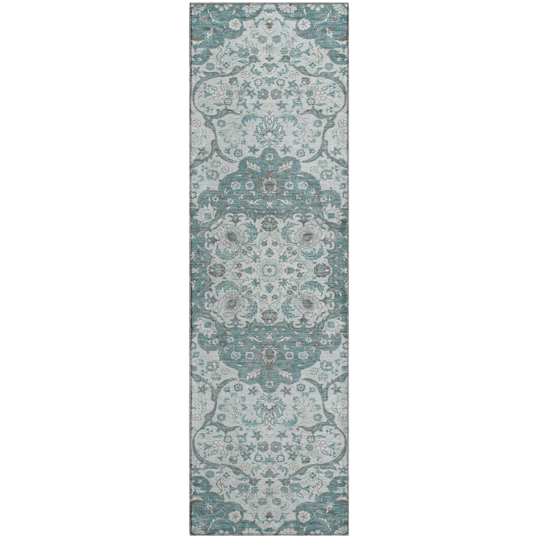 Cairo Machine Washable Traditional Teal Rug 2'3" x 7'6" #shape_Runner