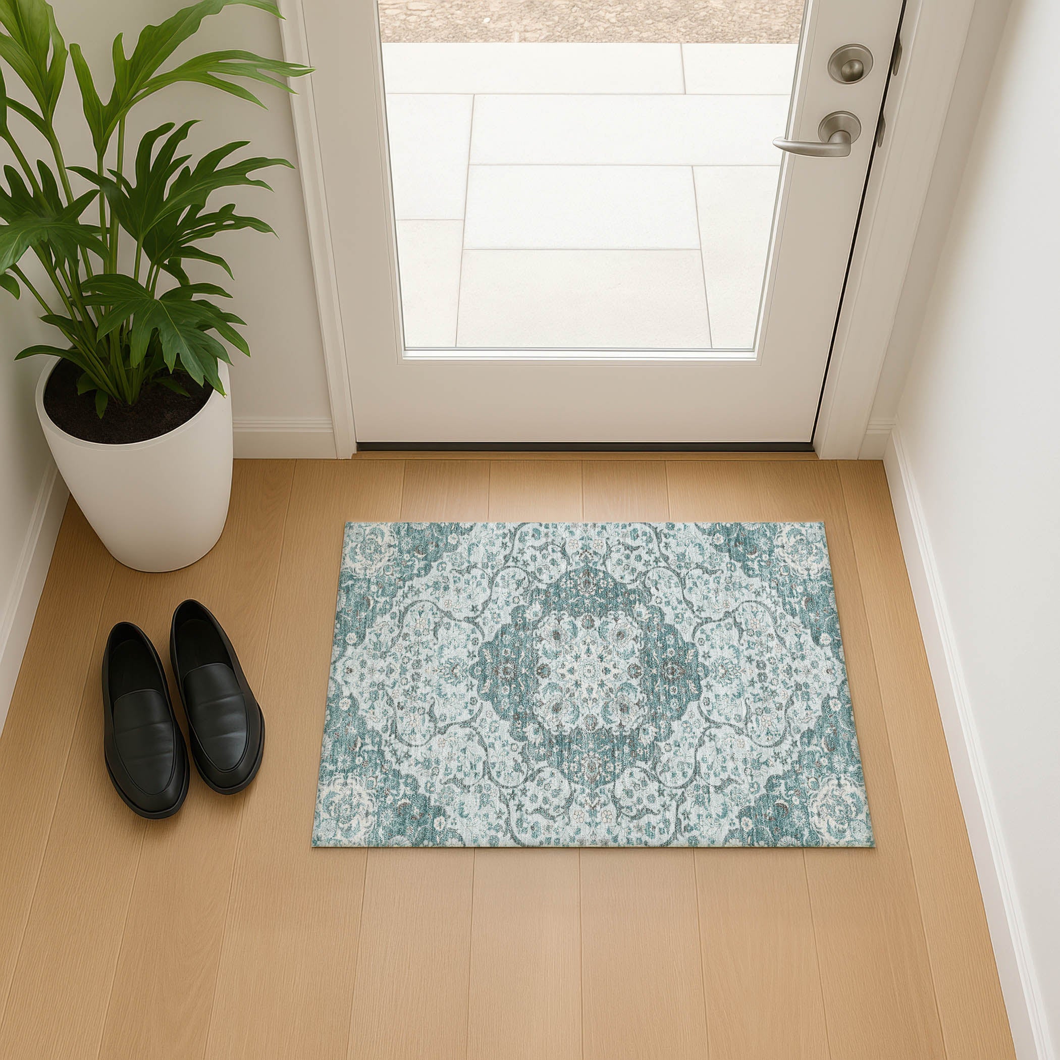 Cairo Machine Washable Traditional Teal Rug 1'8" x 2'6" #shape_Rectangle