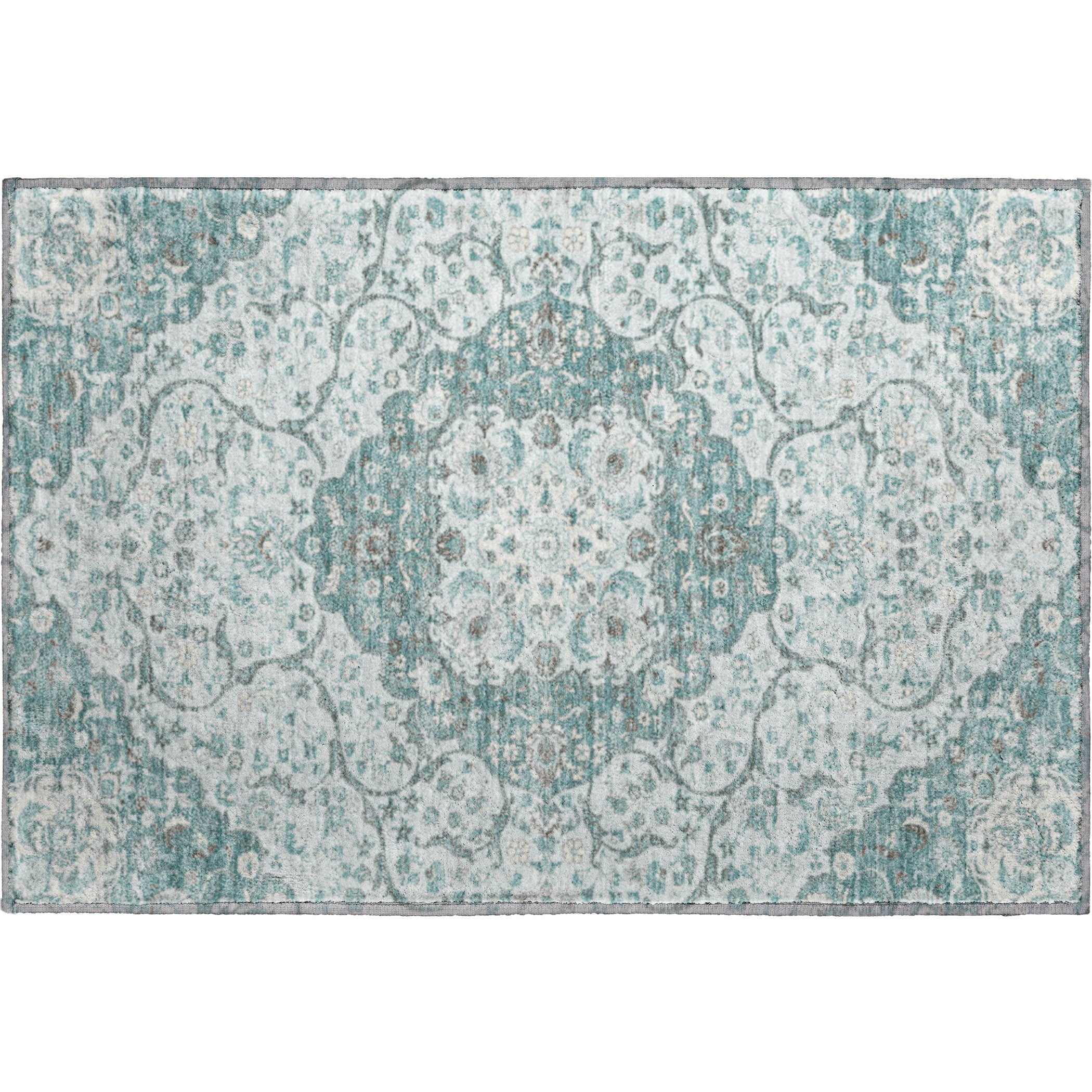 Cairo Machine Washable Traditional Teal Rug 1'8" x 2'6" #shape_Rectangle