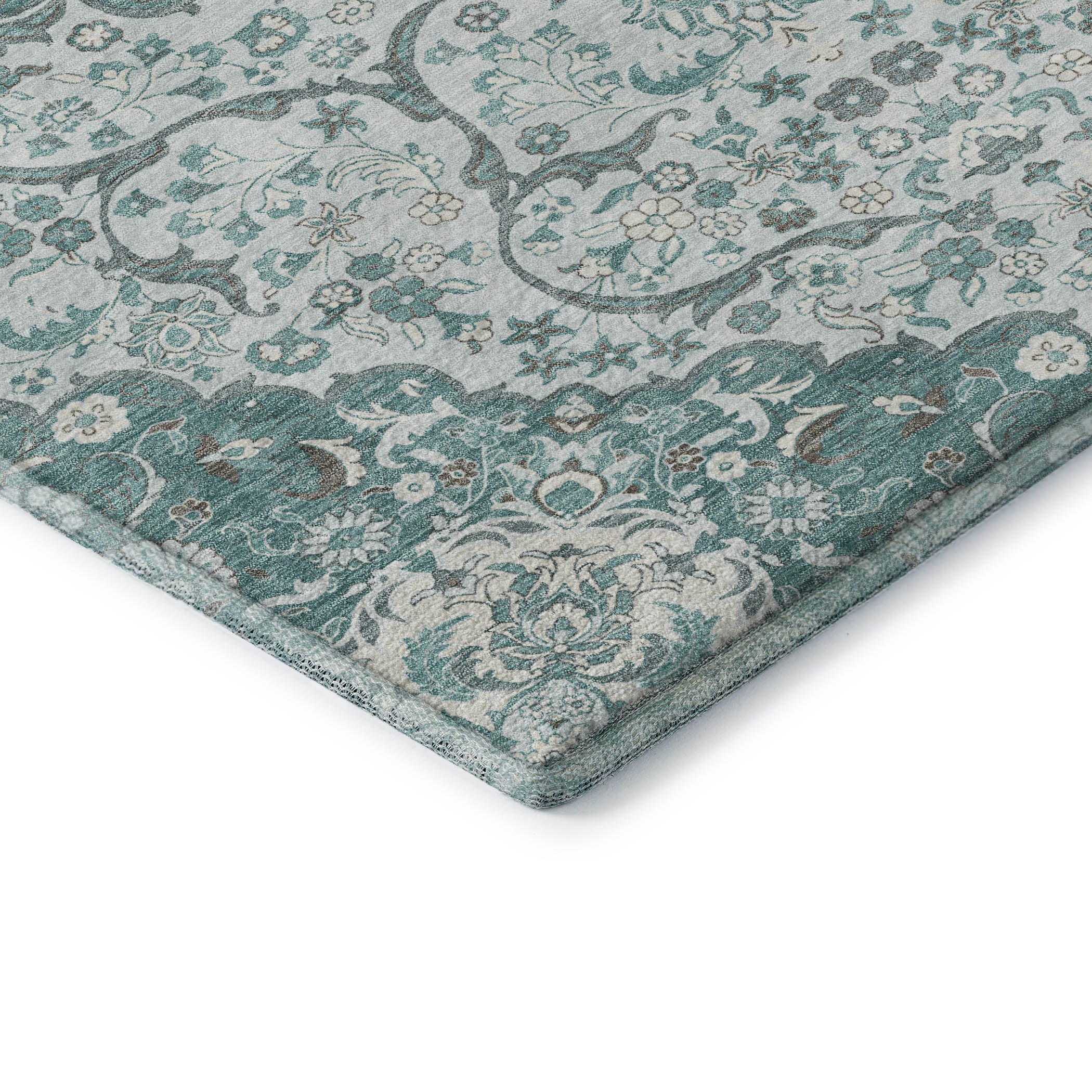Cairo Machine Washable Traditional Teal Rug 1'8" x 2'6" #shape_Rectangle