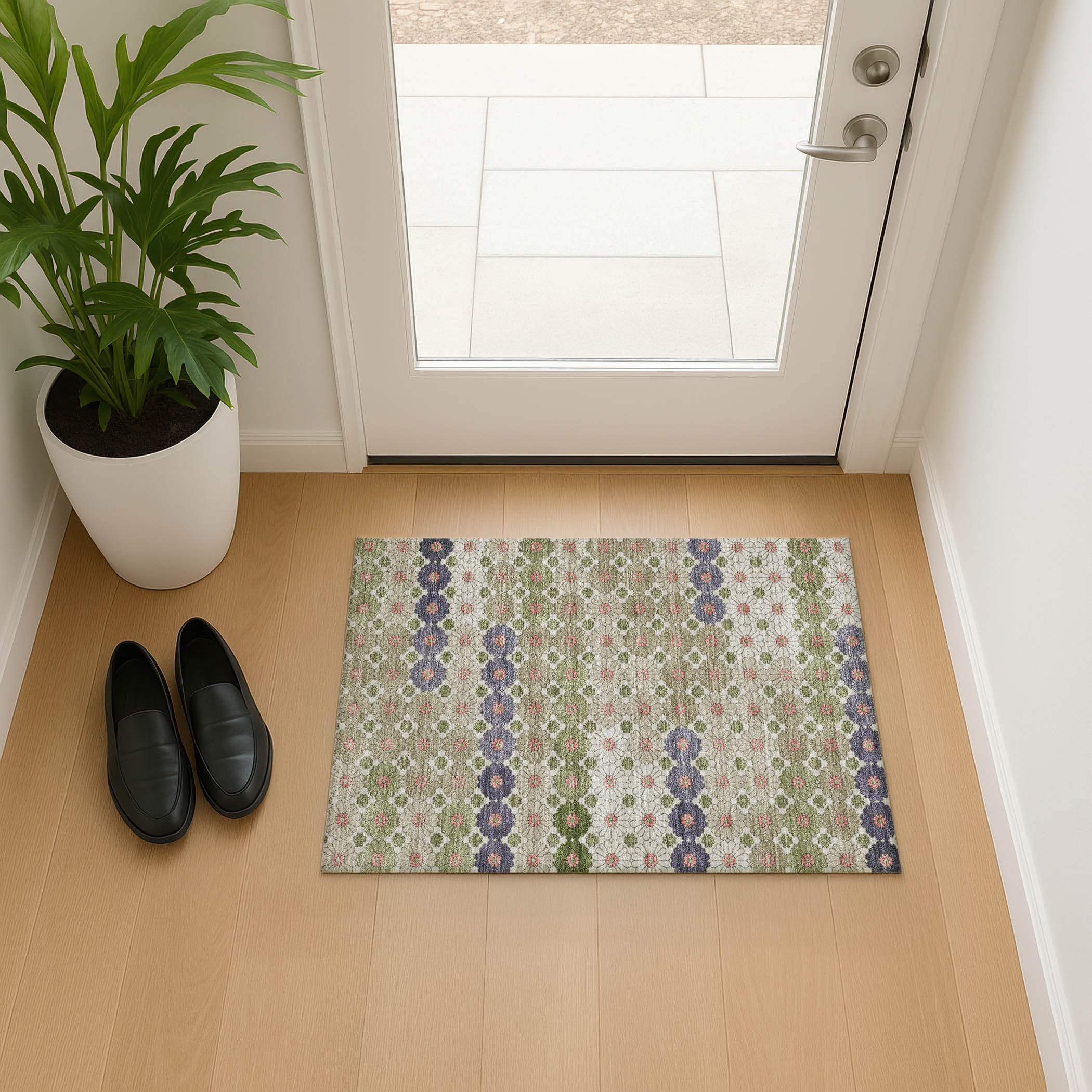 Baku Machine Washable Transitional Aloe Green Rug 1'8" x 2'6" #shape_Rectangle