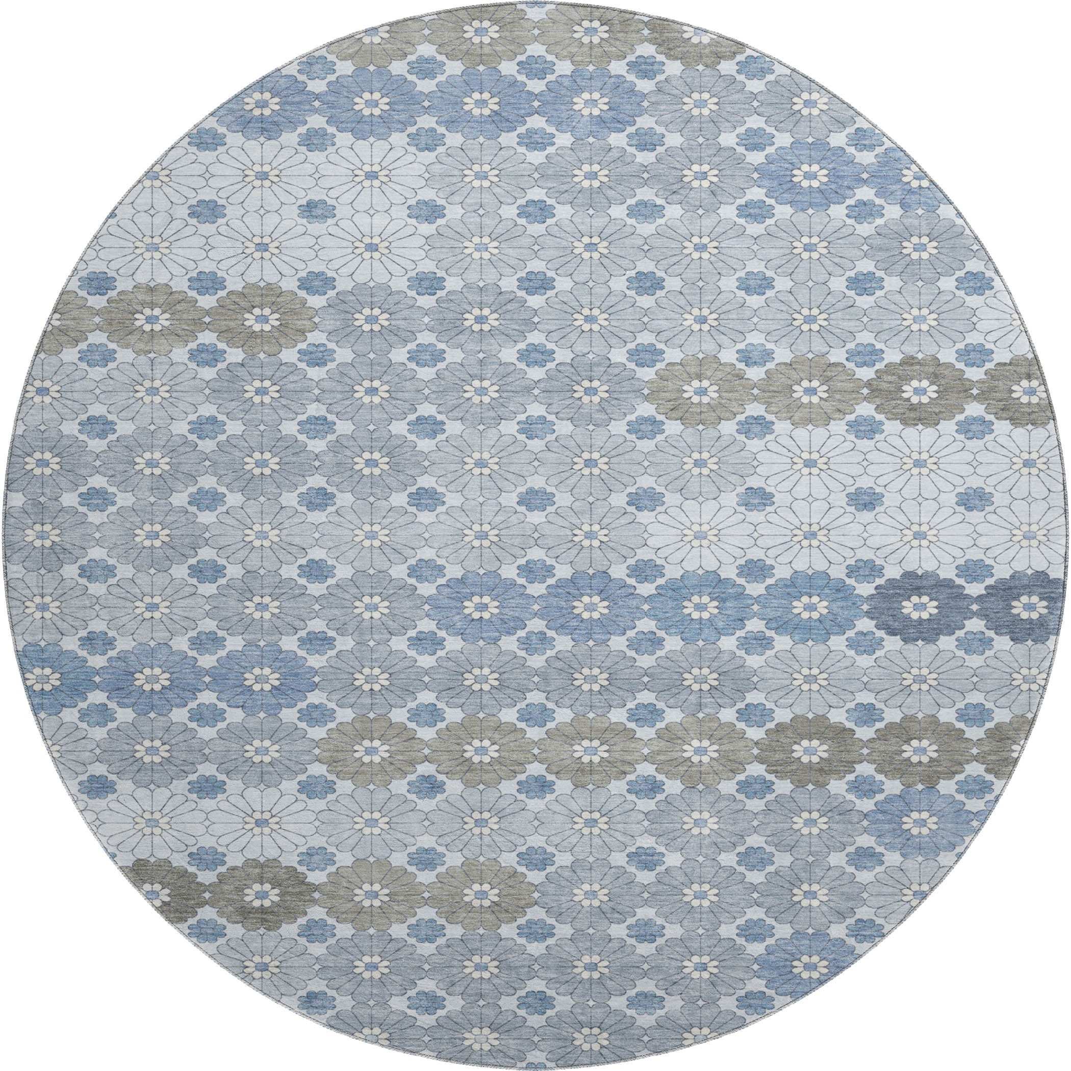 Baku Machine Washable Transitional Denim Blue Rug 8' x 8' #shape_Round