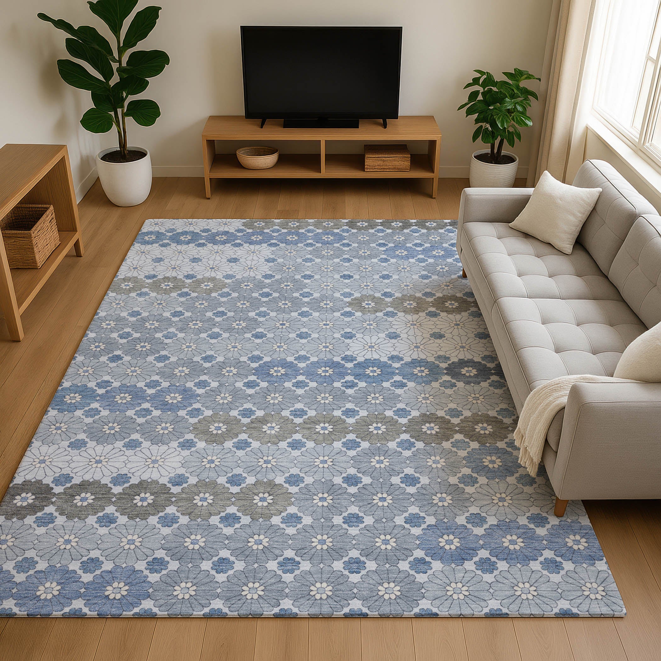 Baku Machine Washable Transitional Denim Blue Rug 2'6" x 3'10" #shape_Rectangle