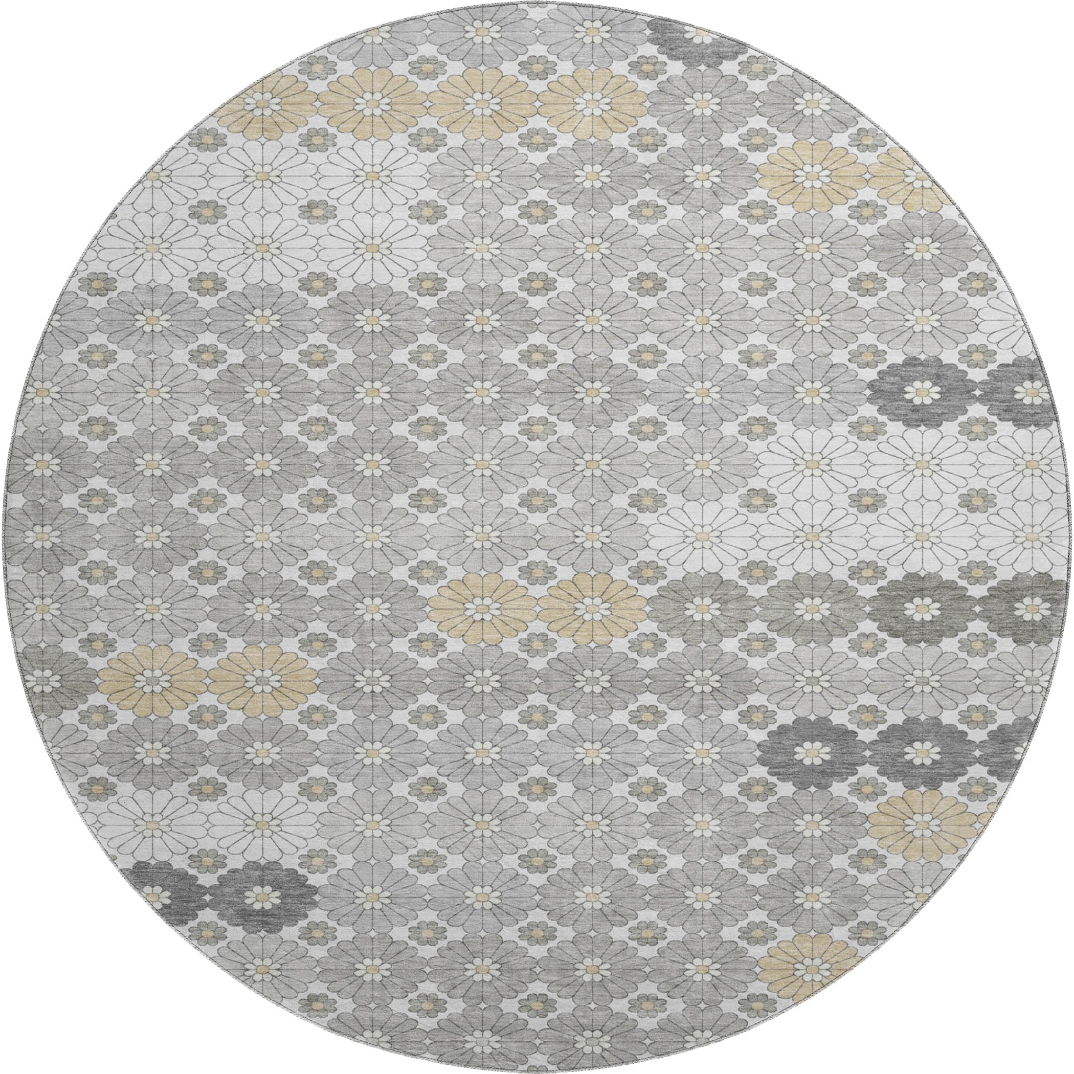 Baku Machine Washable Transitional Gray Rug 8' x 8' #shape_Round