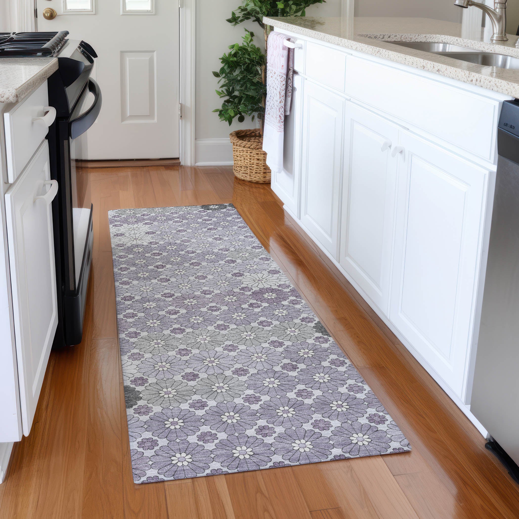 Baku Machine Washable Transitional Lavender Purple Rug 2'3" x 7'6" #shape_Runner