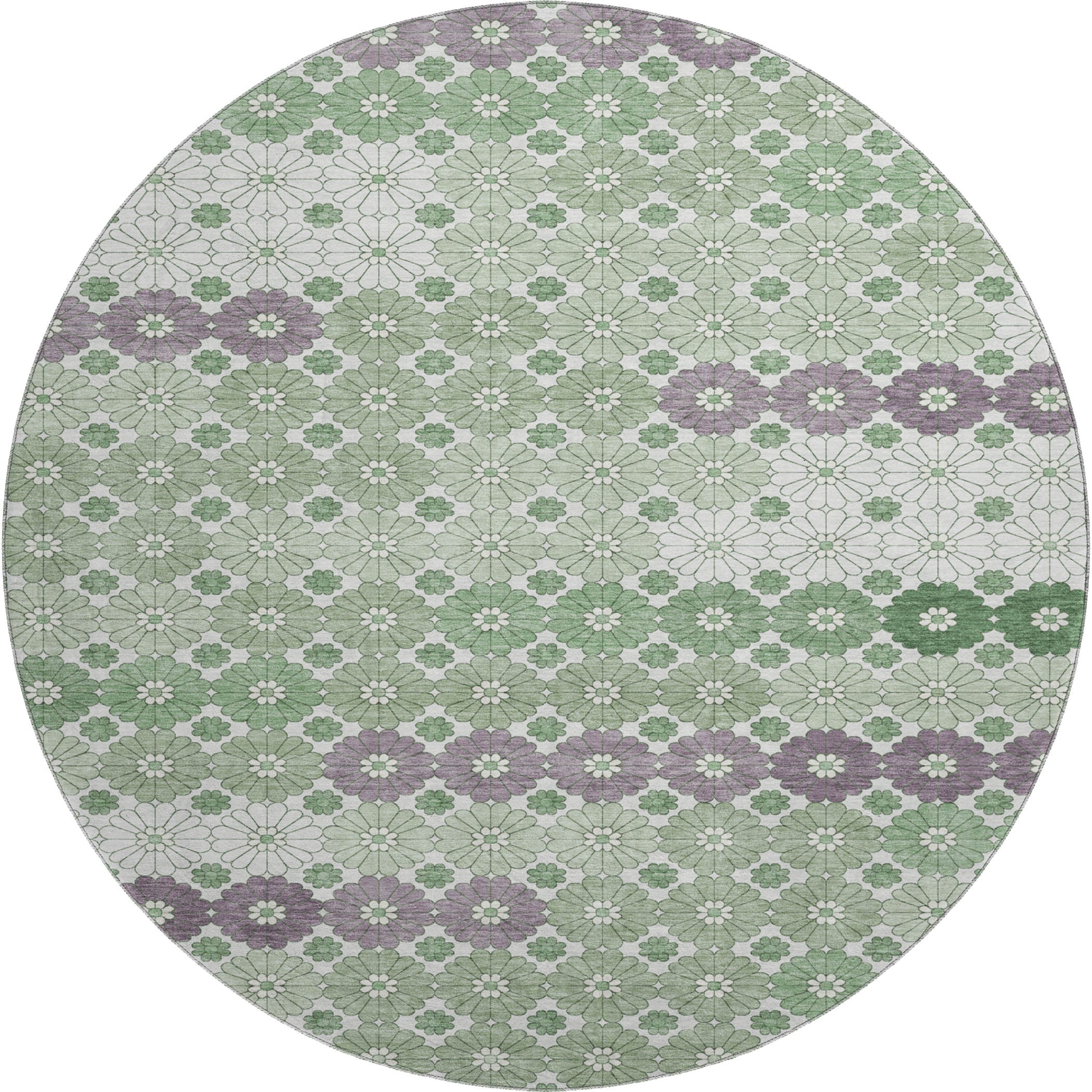 Baku Machine Washable Transitional Sage Green Rug 8' x 8' #shape_Round