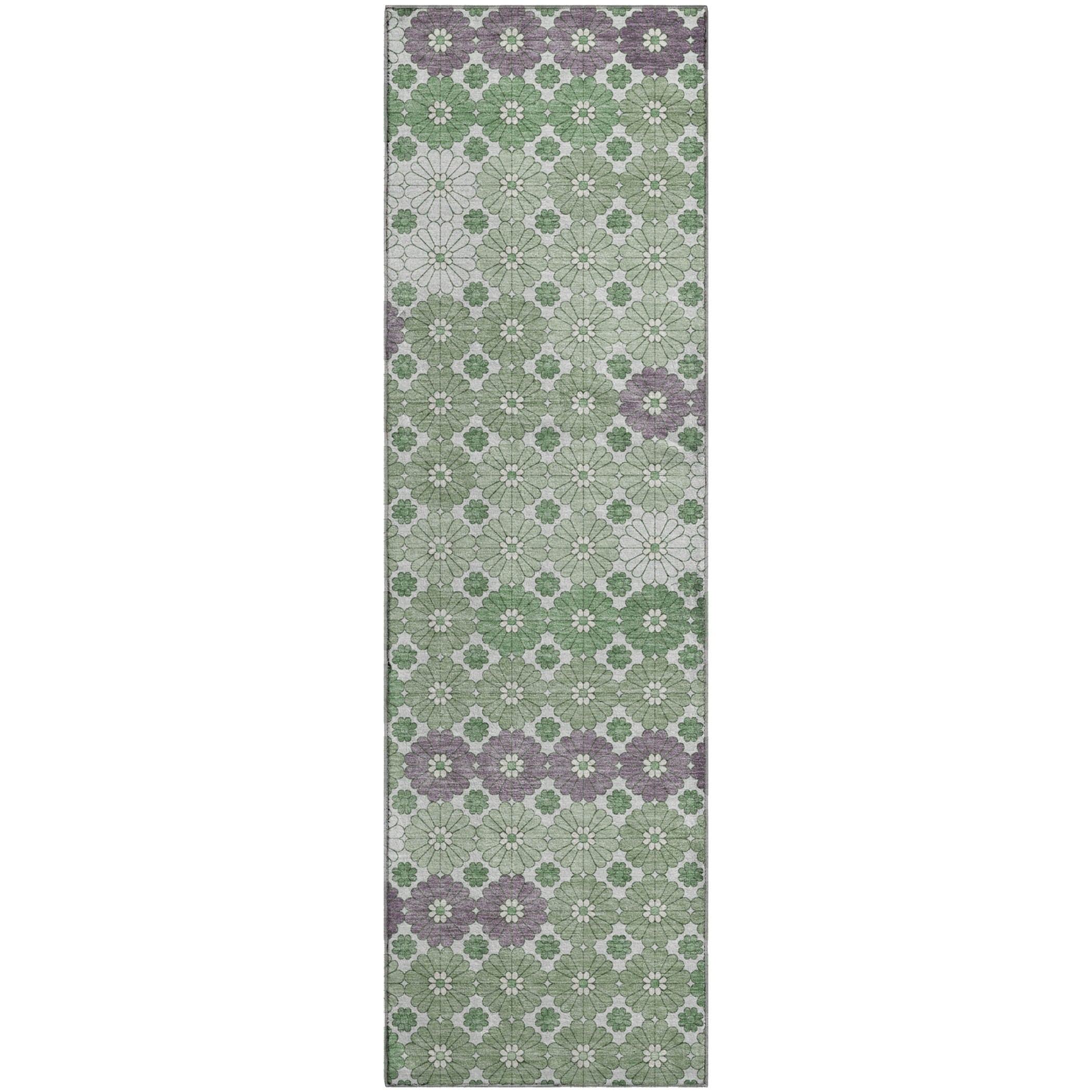 Baku Machine Washable Transitional Sage Green Rug 2'3" x 7'6" #shape_Runner