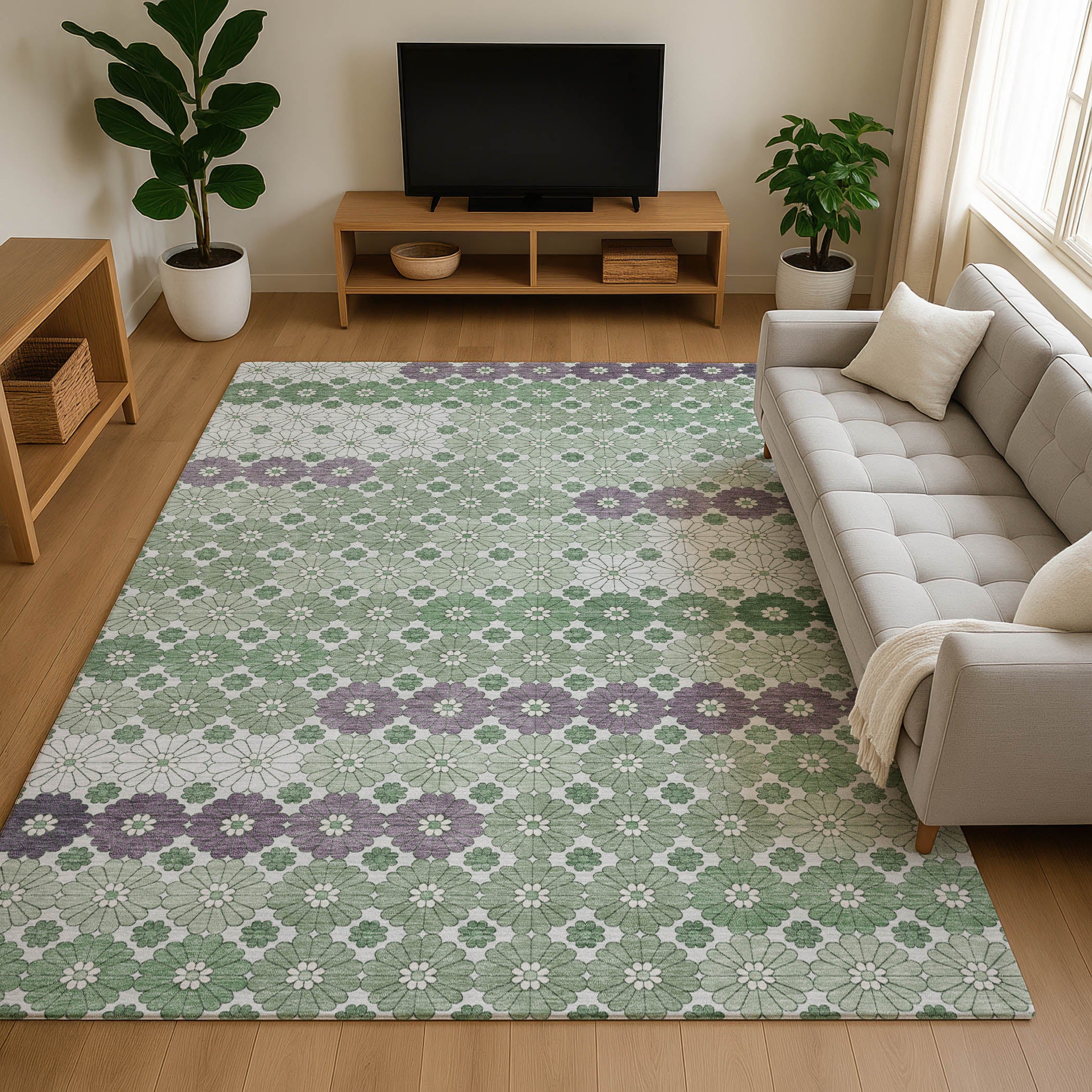 Baku Machine Washable Transitional Sage Green Rug 2'6" x 3'10" #shape_Rectangle