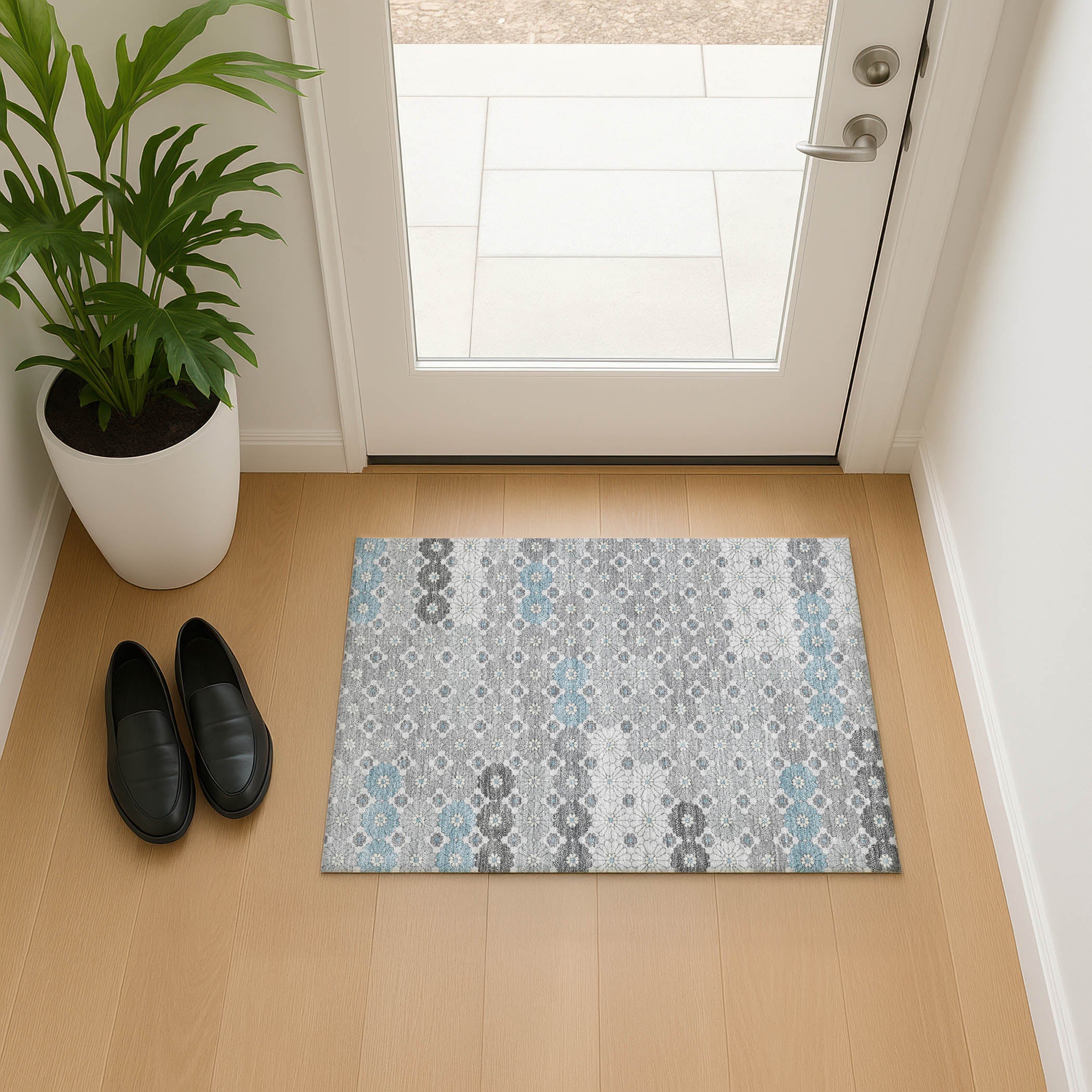 Baku Machine Washable Transitional Silver Gray Rug 1'8" x 2'6" #shape_Rectangle
