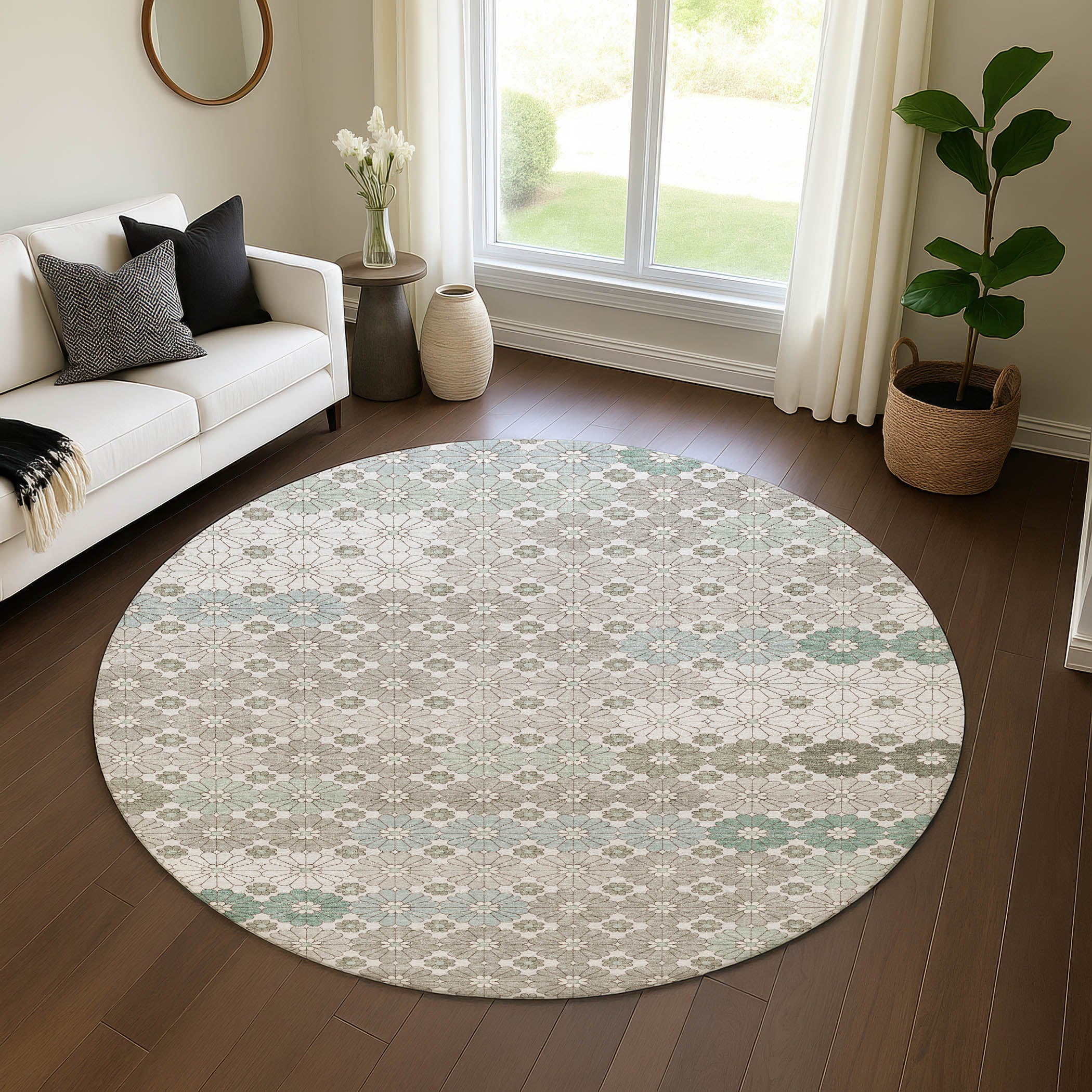 Baku Machine Washable Transitional Taupe Brown Rug 8' x 8' #shape_Round