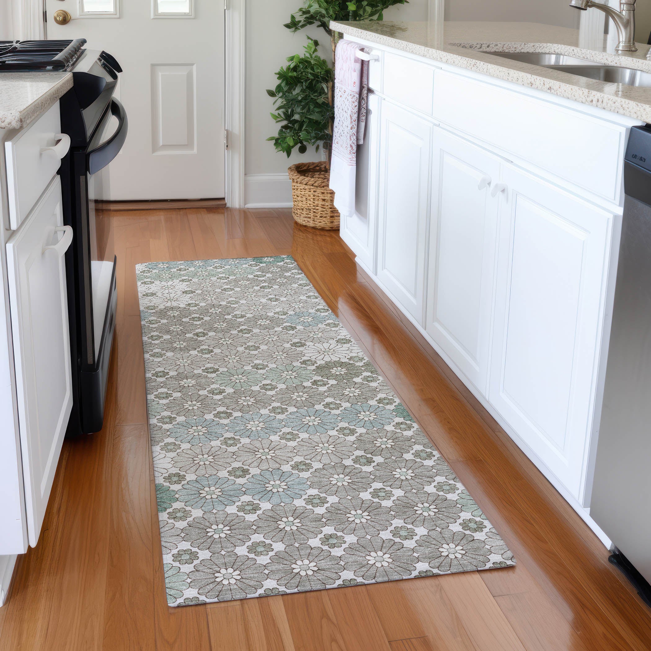 Baku Machine Washable Transitional Taupe Brown Rug 2'3" x 7'6" #shape_Runner