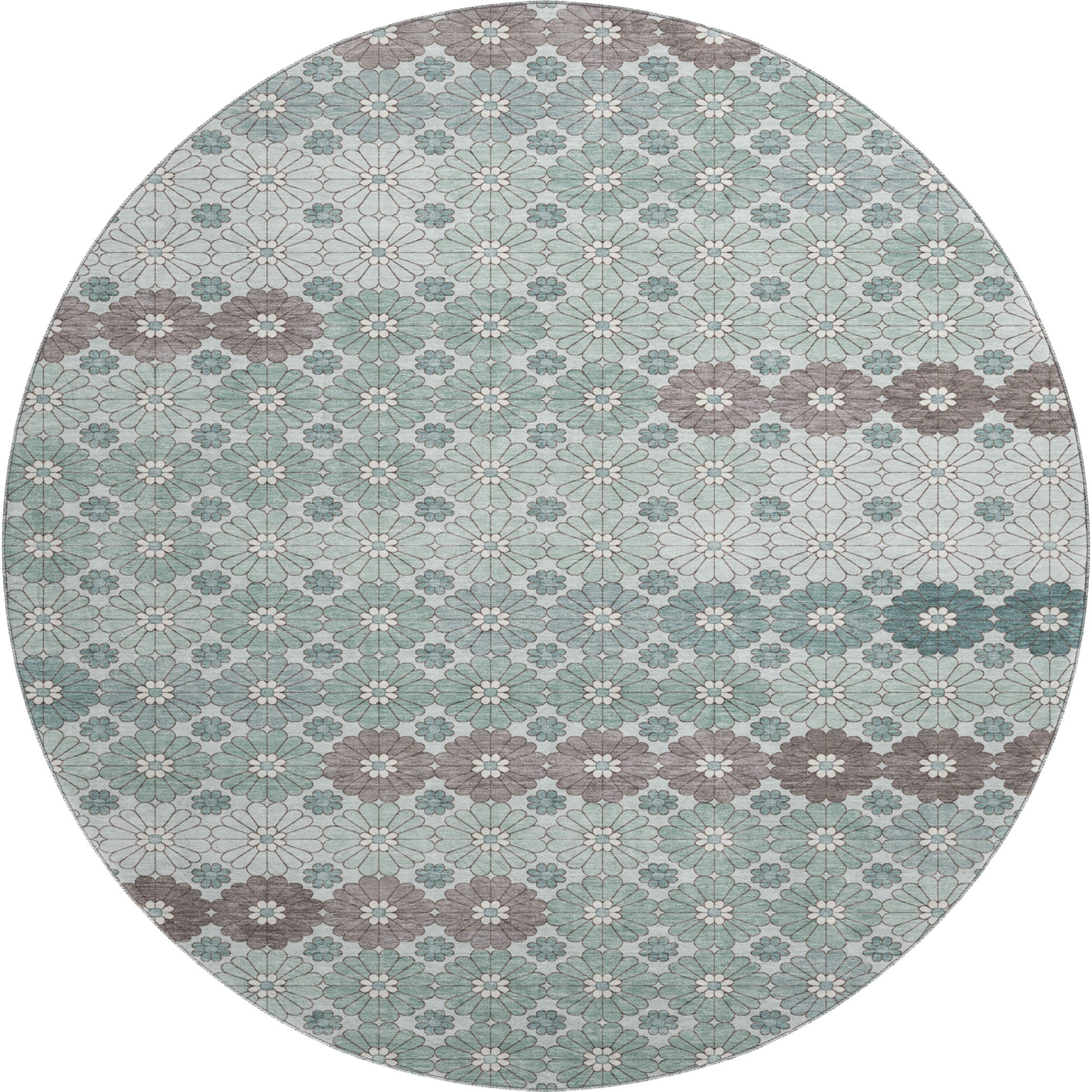 Baku Machine Washable Transitional Teal Rug 8' x 8' #shape_Round
