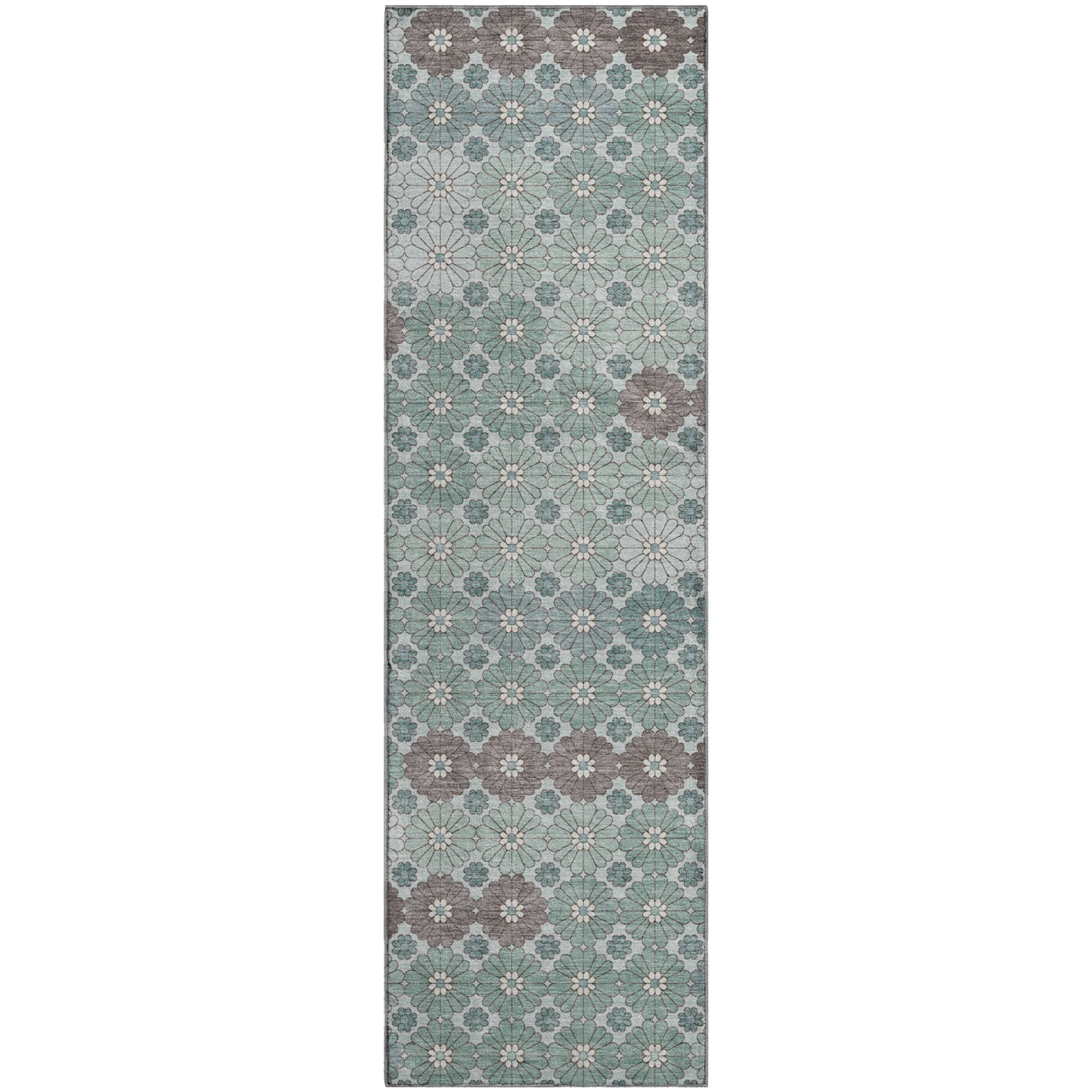 Baku Machine Washable Transitional Teal Rug 2'3" x 7'6" #shape_Runner