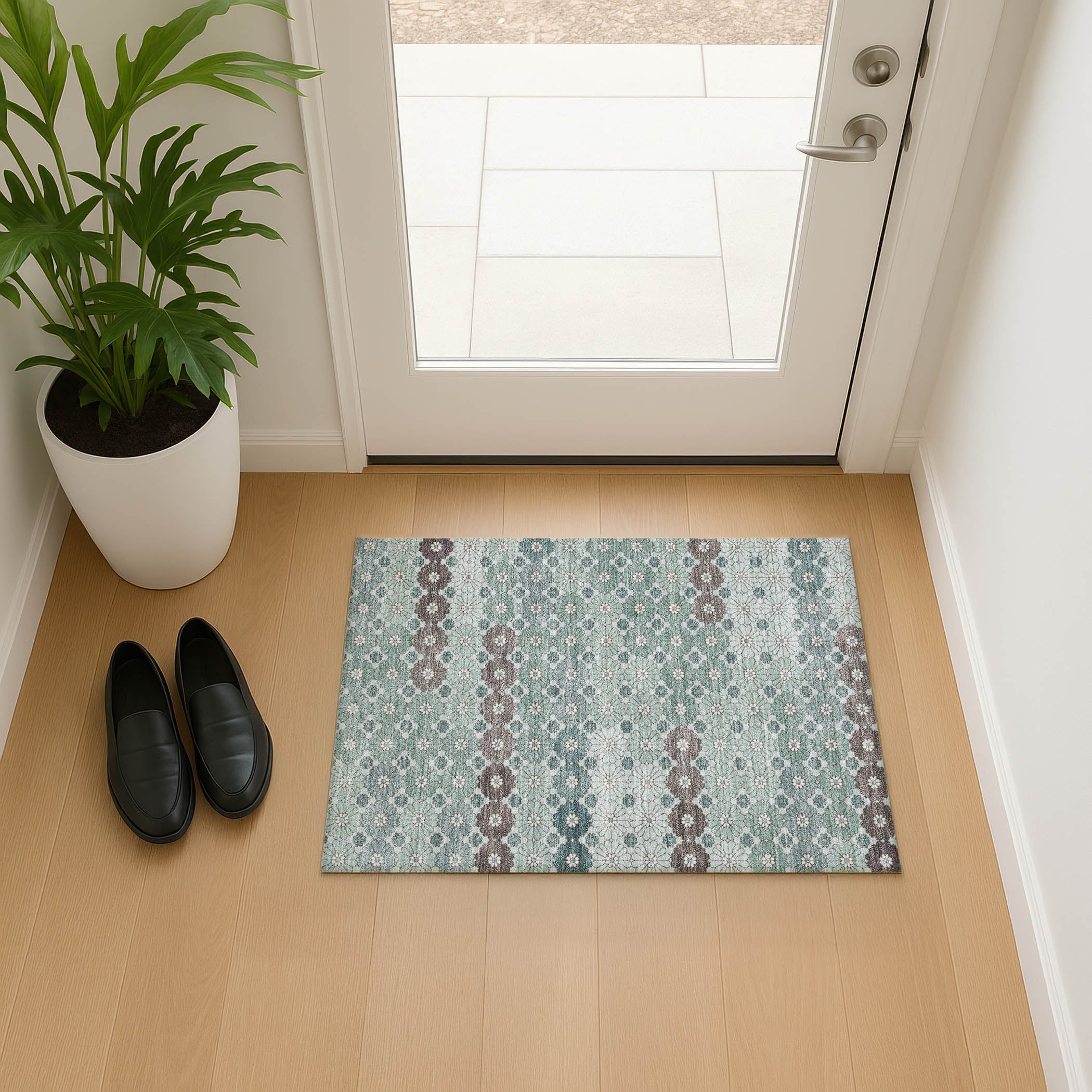 Baku Machine Washable Transitional Teal Rug 1'8" x 2'6" #shape_Rectangle