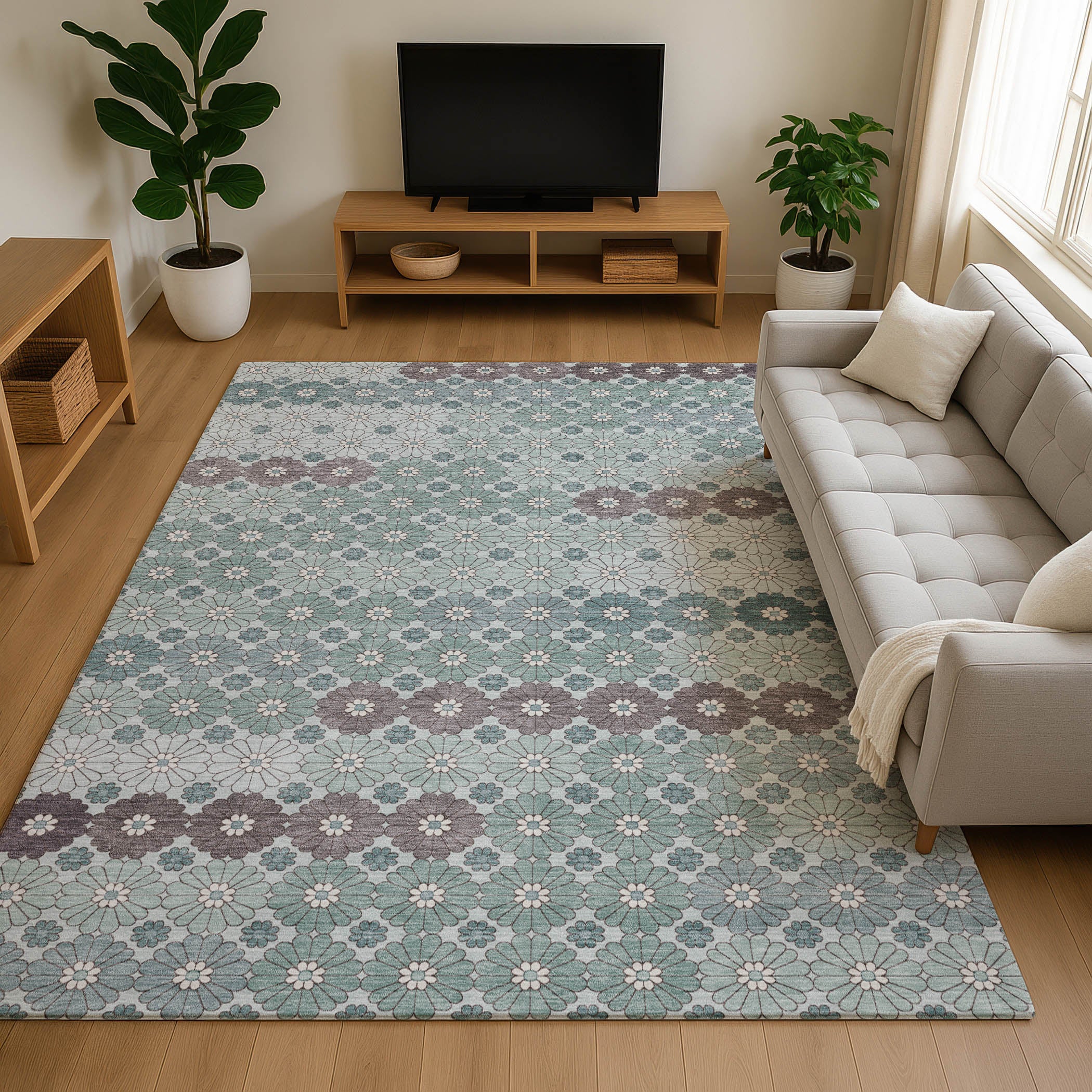 Baku Machine Washable Transitional Teal Rug 2'6" x 3'10" #shape_Rectangle