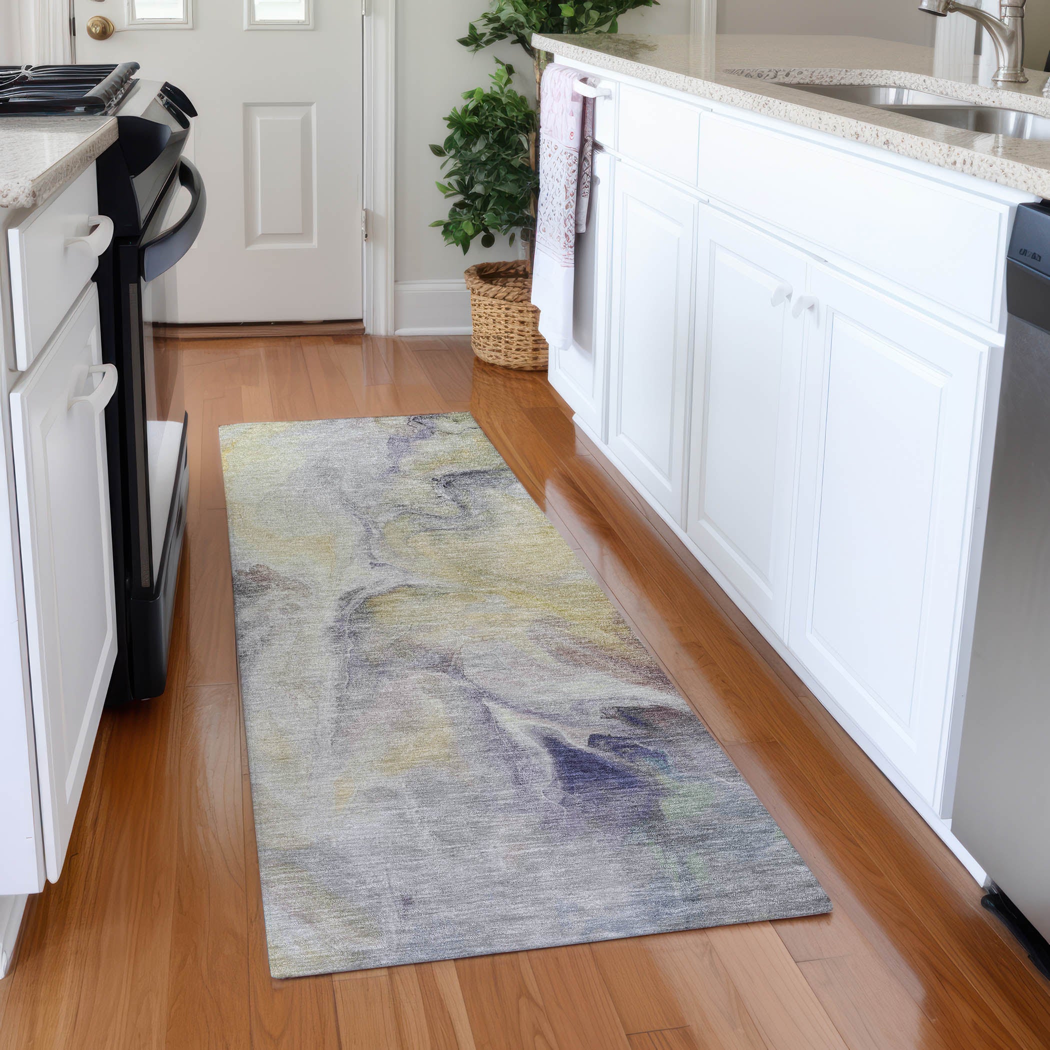 Oslo Machine Washable Transitional Gold Rug 2'3" x 7'6" #shape_Runner