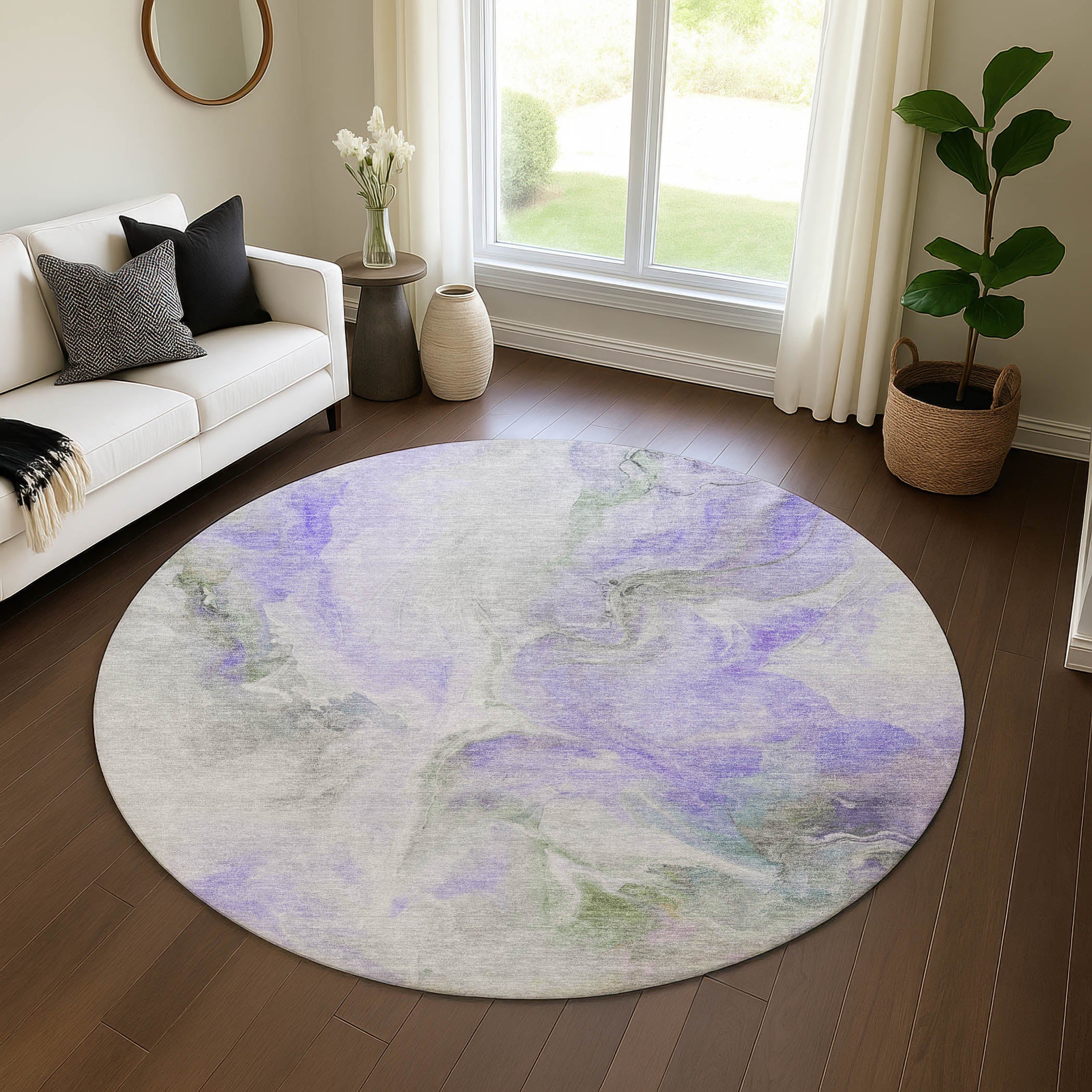 Oslo Machine Washable Transitional Lavender Purple Rug 8' x 8' #shape_Round