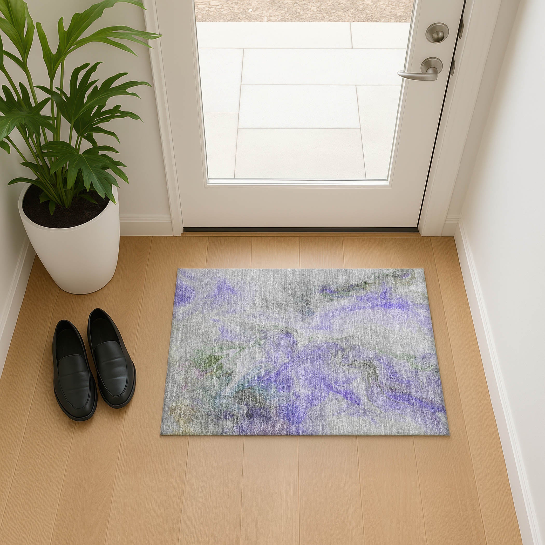 Oslo Machine Washable Transitional Lavender Purple Rug 1'8" x 2'6" #shape_Rectangle