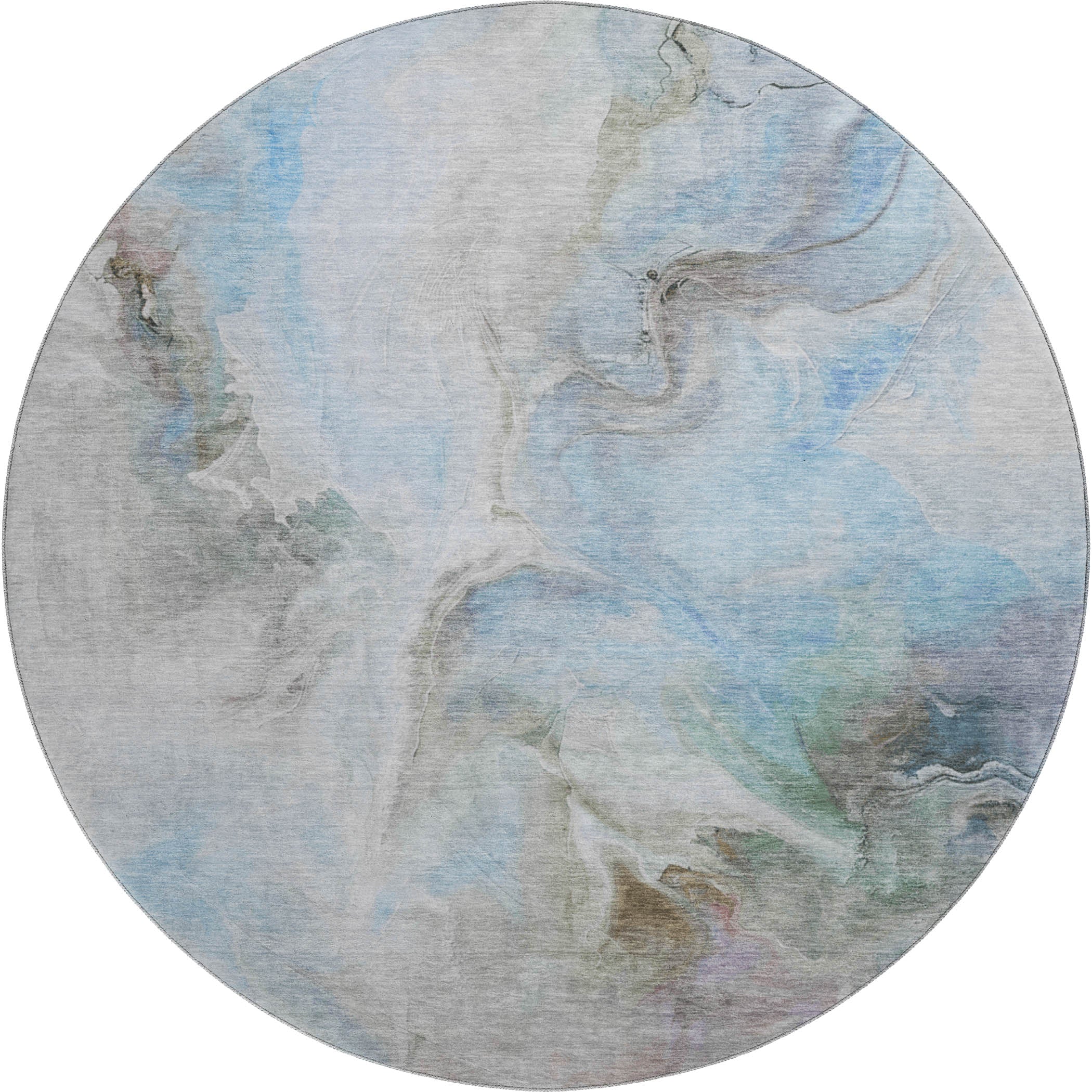 Oslo Machine Washable Transitional Sky Blue Rug 8' x 8' #shape_Round