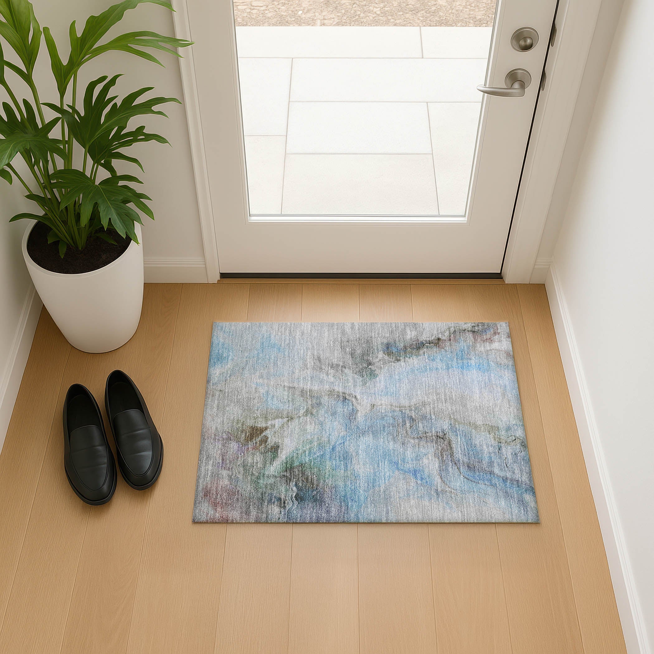 Oslo Machine Washable Transitional Sky Blue Rug 1'8" x 2'6" #shape_Rectangle