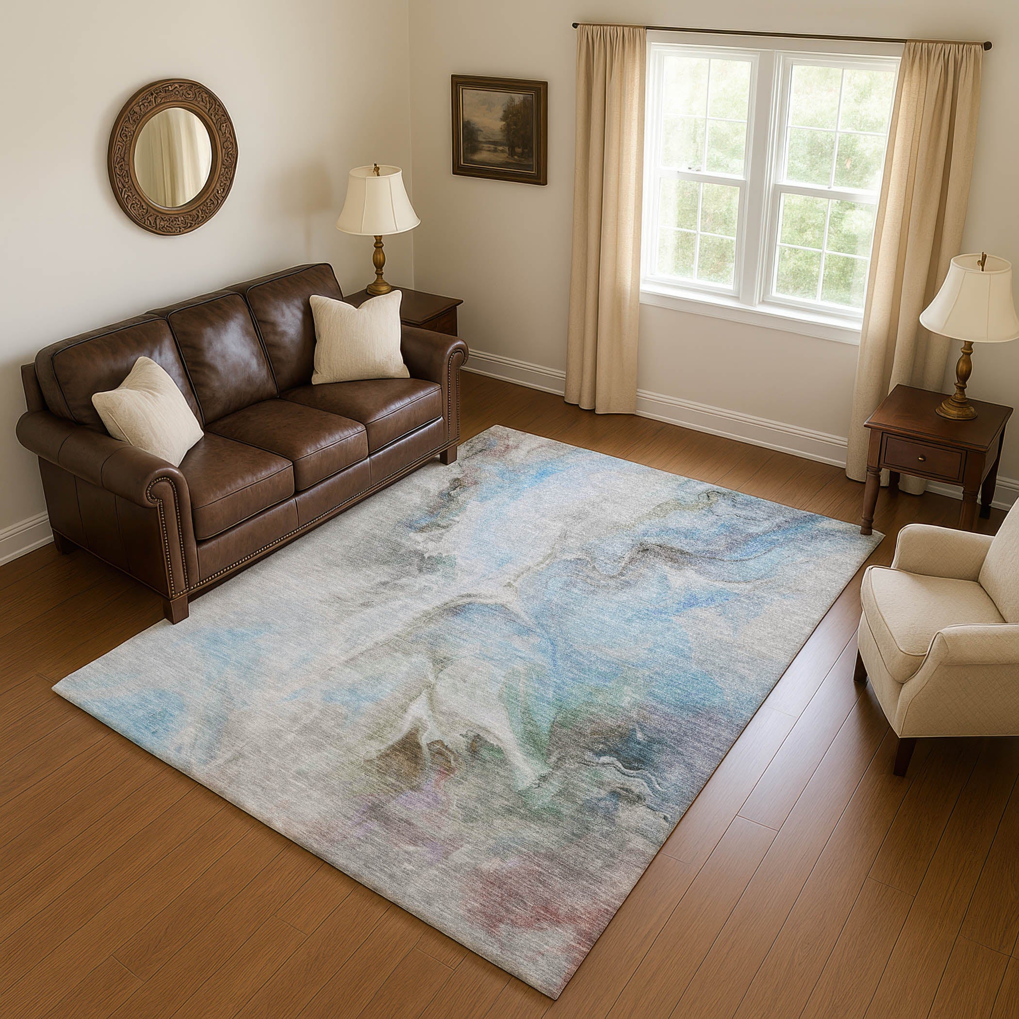 Oslo Machine Washable Transitional Sky Blue Rug 2'6" x 3'10" #shape_Rectangle