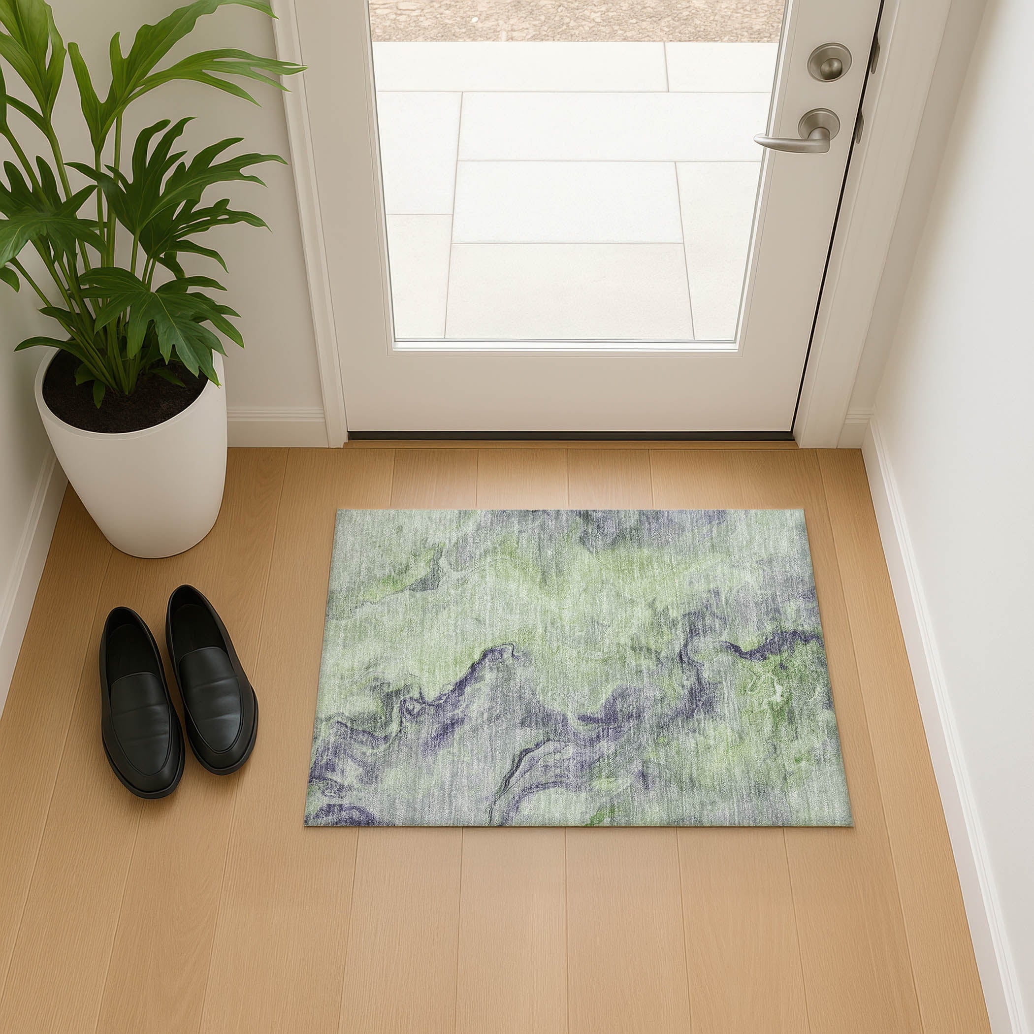 Lisbon Machine Washable Transitional Aloe Green Rug 1'8" x 2'6" #shape_Rectangle